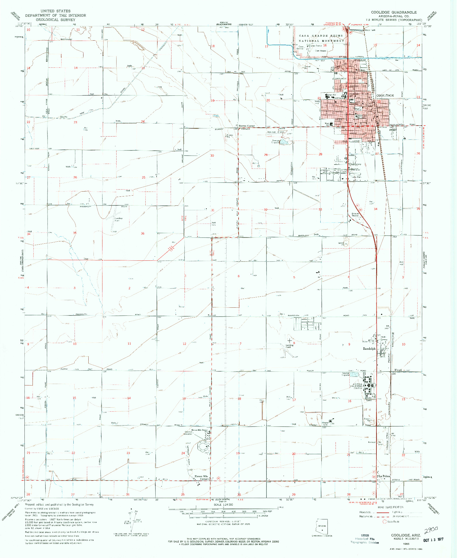 USGS 1:24000-SCALE QUADRANGLE FOR COOLIDGE, AZ 1965