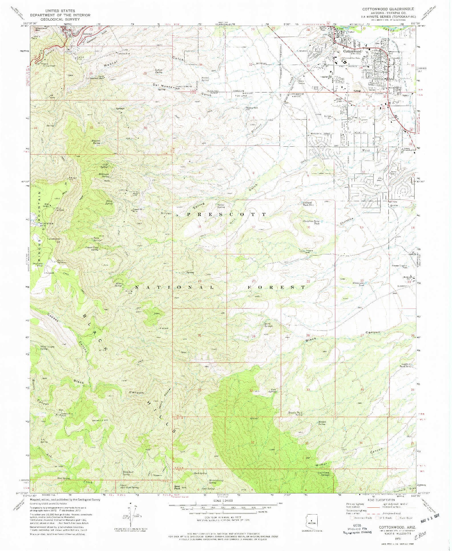 USGS 1:24000-SCALE QUADRANGLE FOR COTTONWOOD, AZ 1973