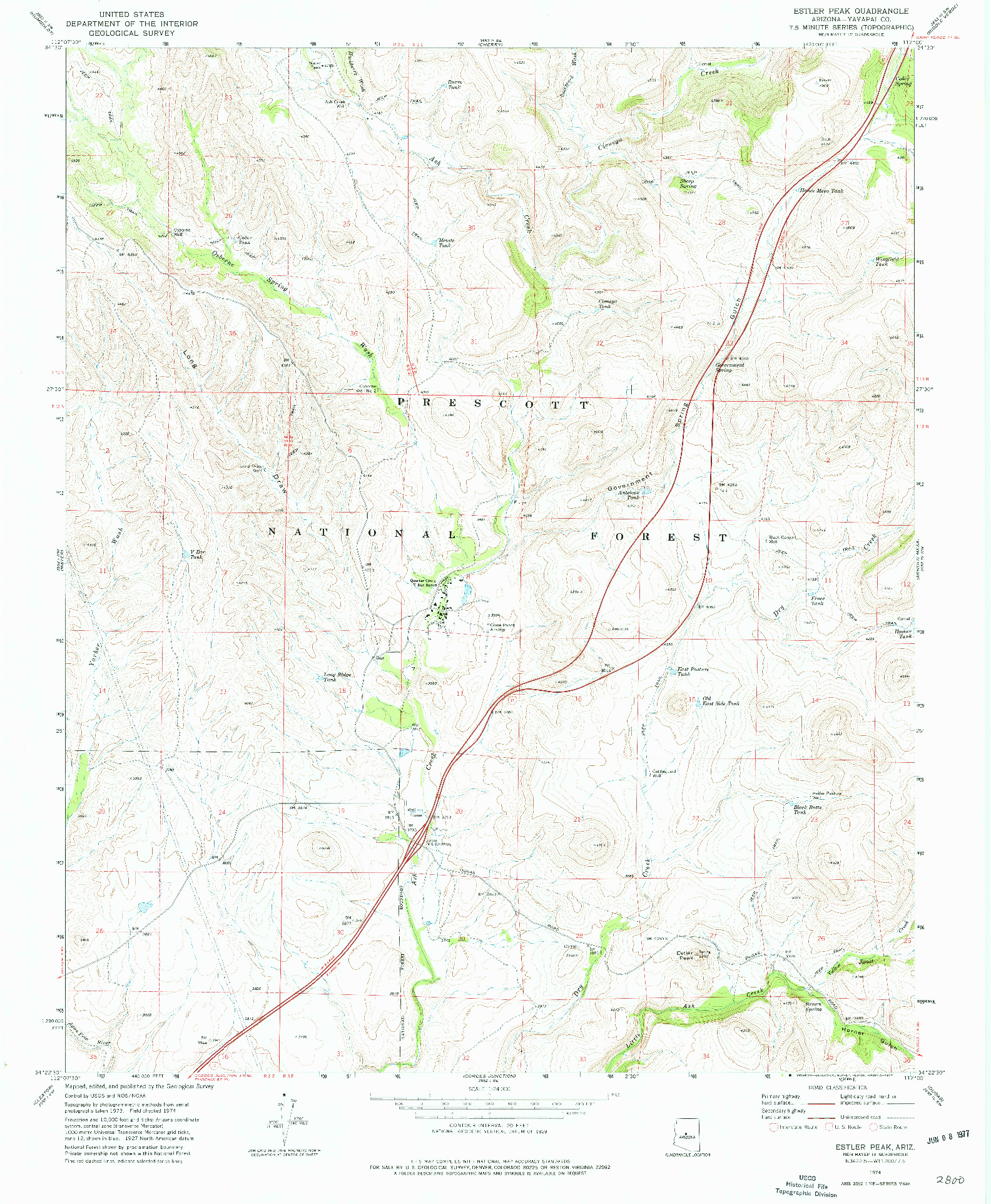 USGS 1:24000-SCALE QUADRANGLE FOR ESTLER PEAK, AZ 1974