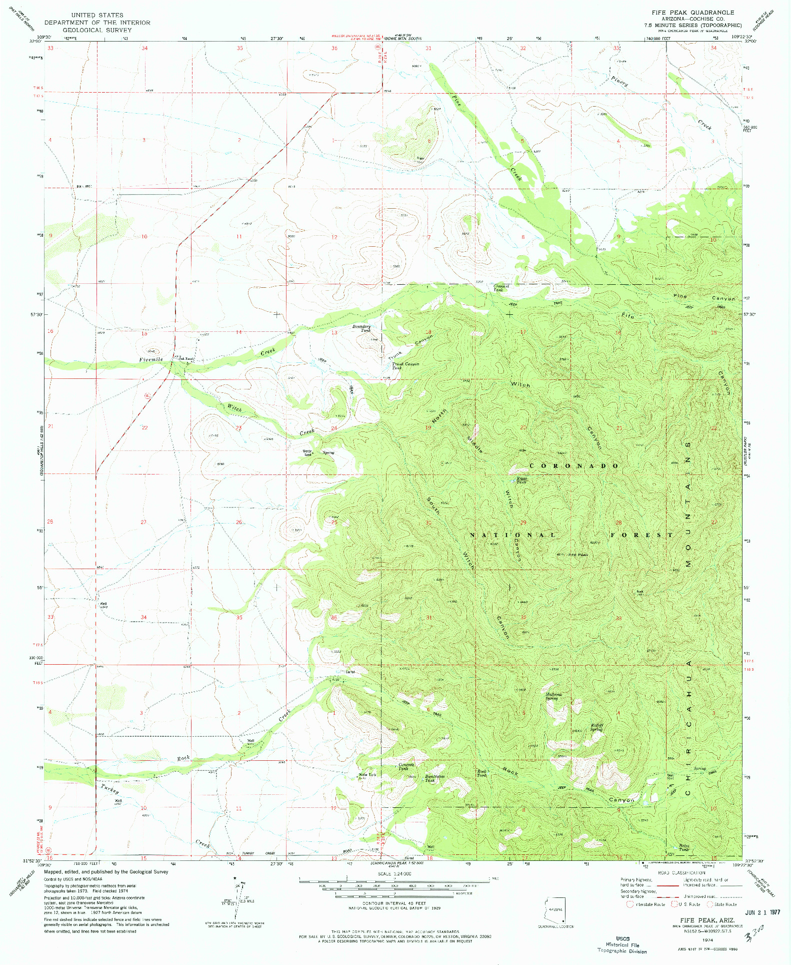 USGS 1:24000-SCALE QUADRANGLE FOR FIFE PEAK, AZ 1974