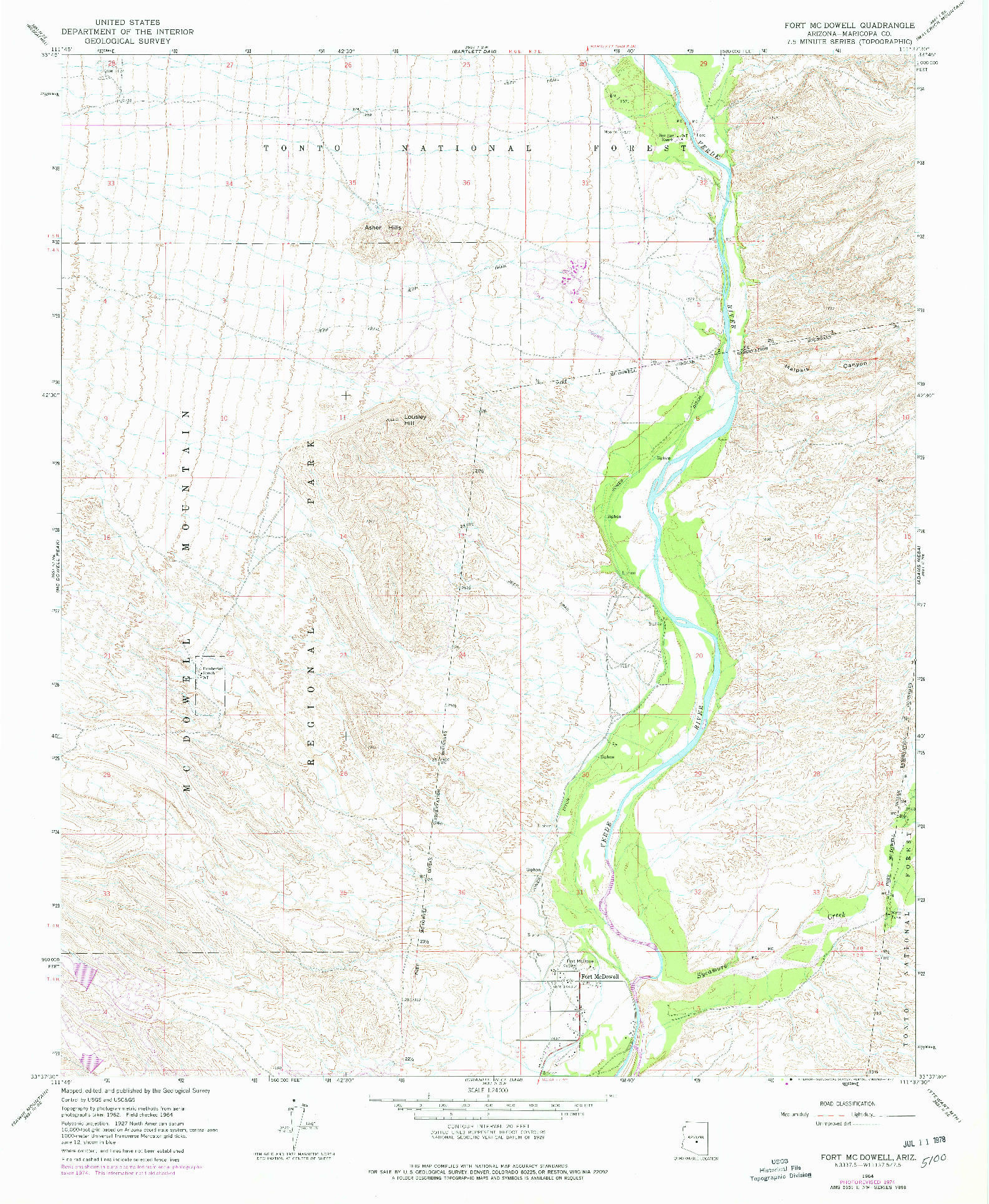USGS 1:24000-SCALE QUADRANGLE FOR FORT MCDOWELL, AZ 1964