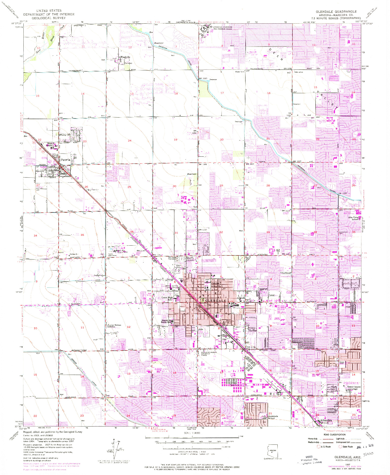 USGS 1:24000-SCALE QUADRANGLE FOR GLENDALE, AZ 1957