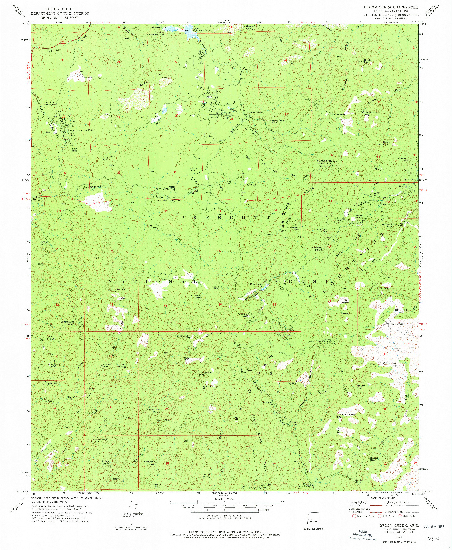 USGS 1:24000-SCALE QUADRANGLE FOR GROOM CREEK, AZ 1974