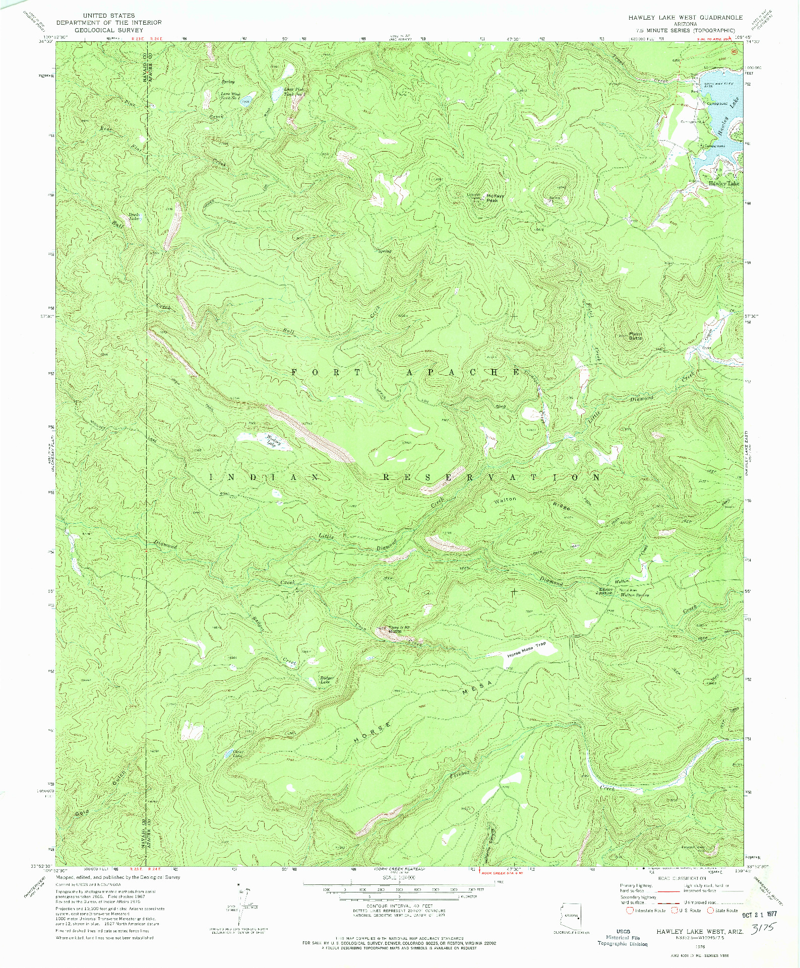 USGS 1:24000-SCALE QUADRANGLE FOR HAWLEY LAKE WEST, AZ 1976