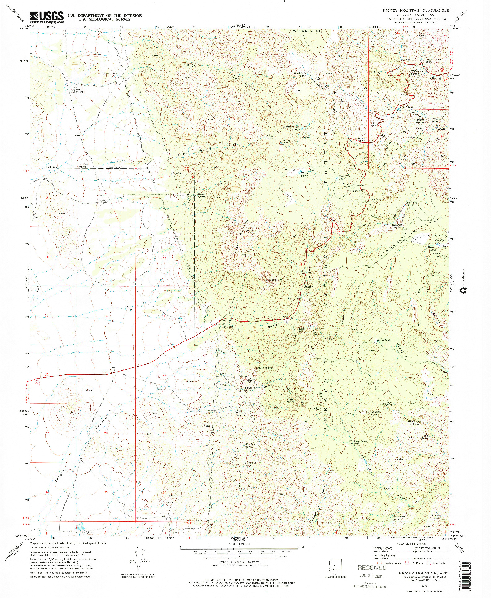 USGS 1:24000-SCALE QUADRANGLE FOR HICKEY MOUNTAIN, AZ 1973