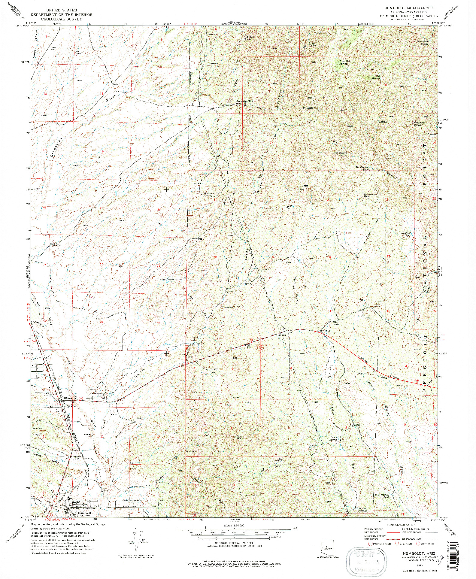 USGS 1:24000-SCALE QUADRANGLE FOR HUMBOLDT, AZ 1973