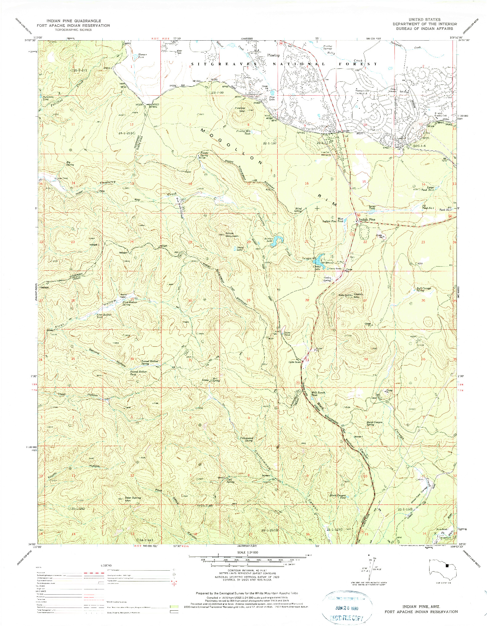 USGS 1:24000-SCALE QUADRANGLE FOR INDIAN PINE, AZ 1976