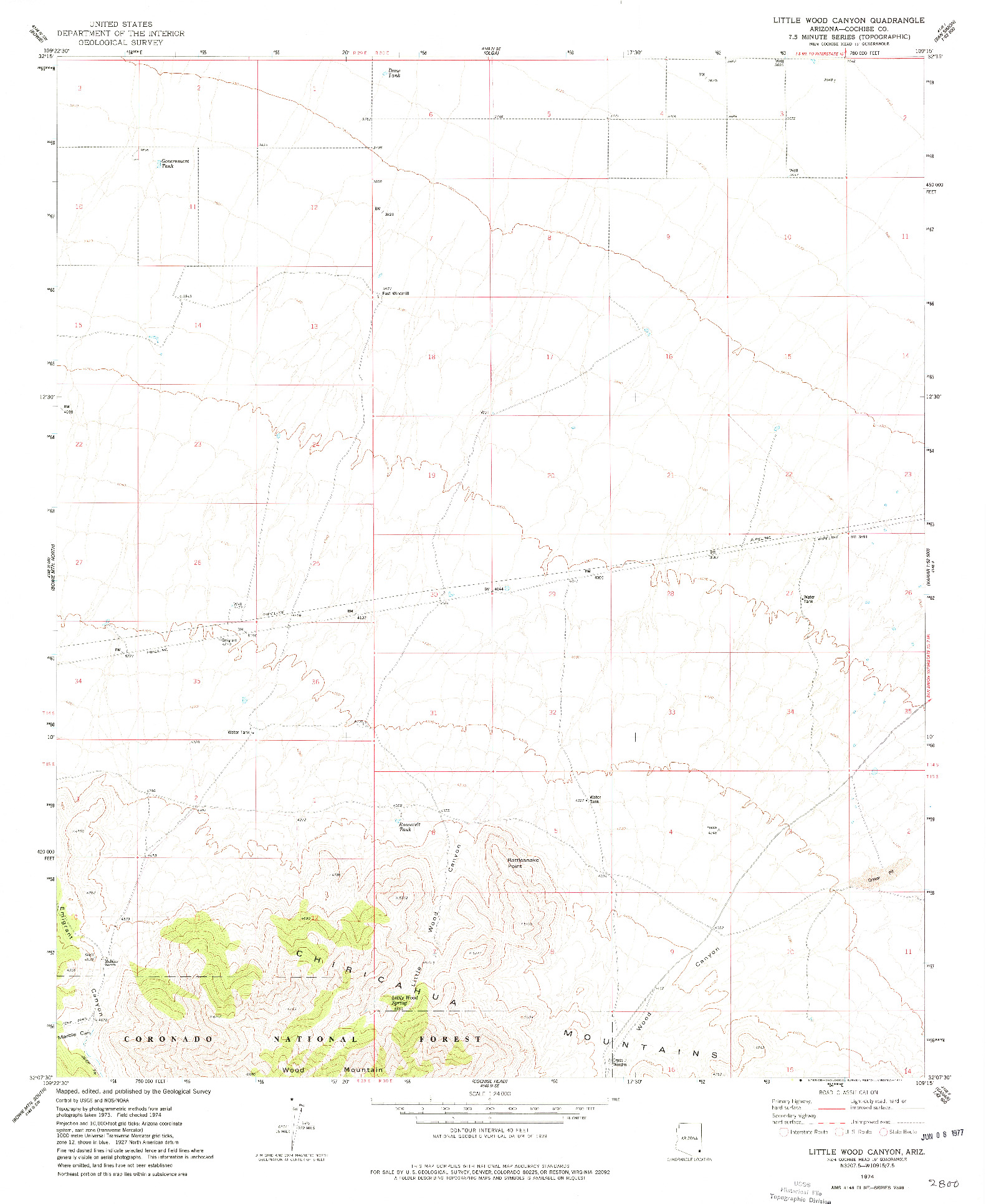 USGS 1:24000-SCALE QUADRANGLE FOR LITTLE WOOD CANYON, AZ 1974