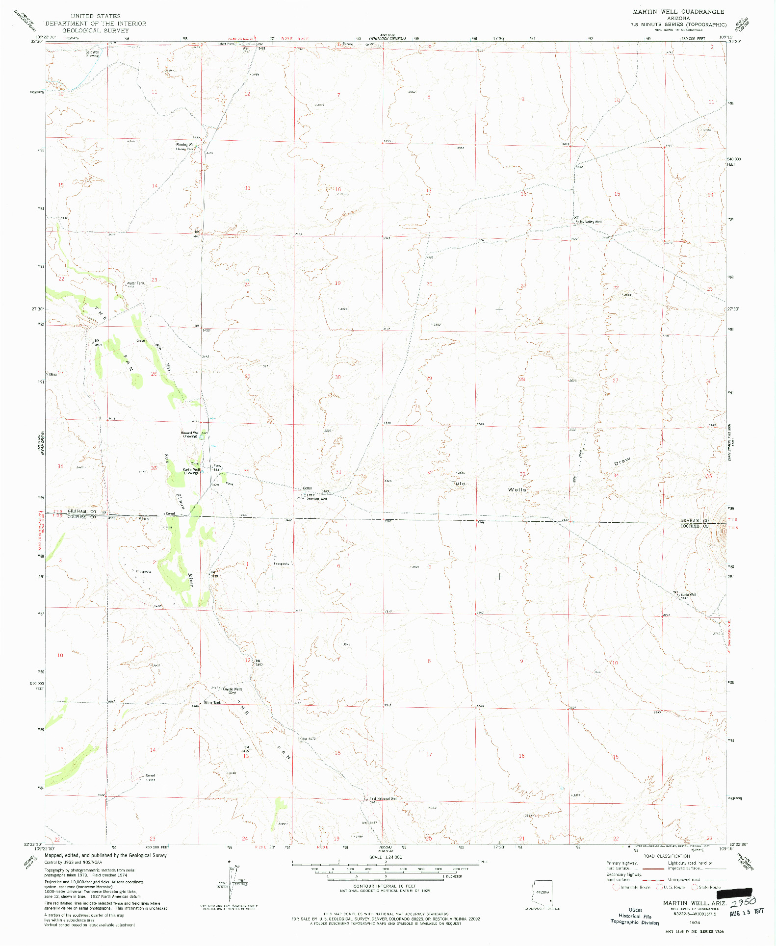 USGS 1:24000-SCALE QUADRANGLE FOR MARTIN WELL, AZ 1974