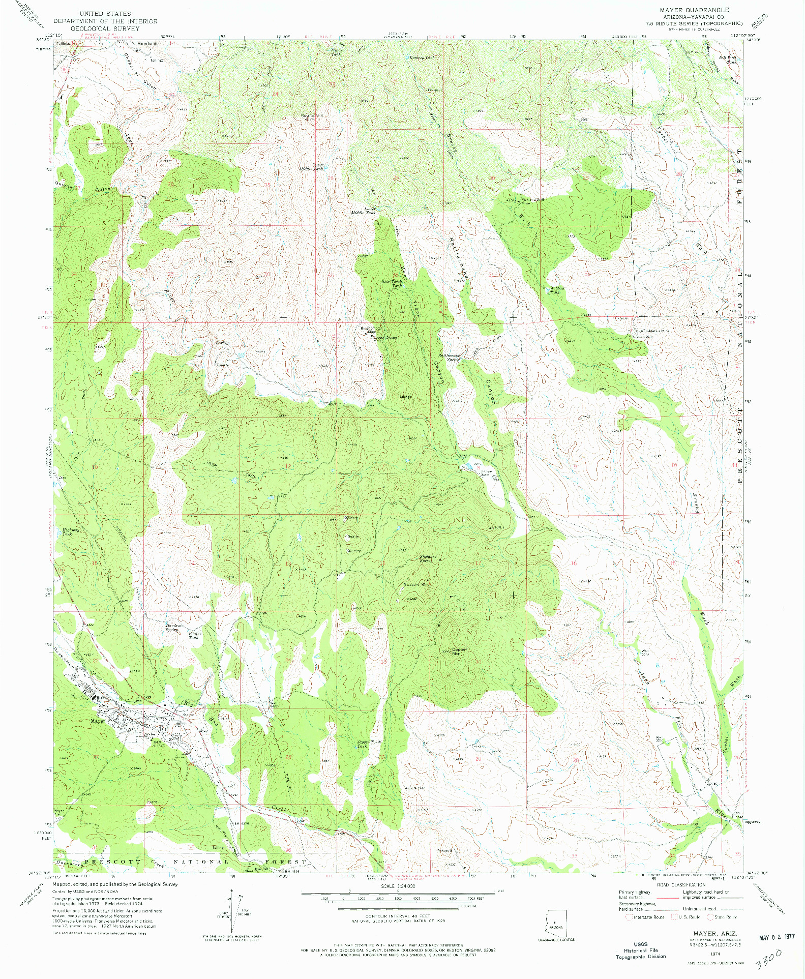 USGS 1:24000-SCALE QUADRANGLE FOR MAYER, AZ 1974