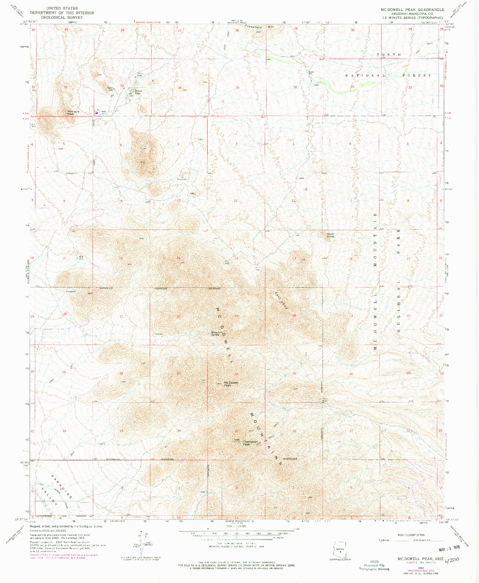 USGS 1:24000-SCALE QUADRANGLE FOR MCDOWELL PEAK, AZ 1965