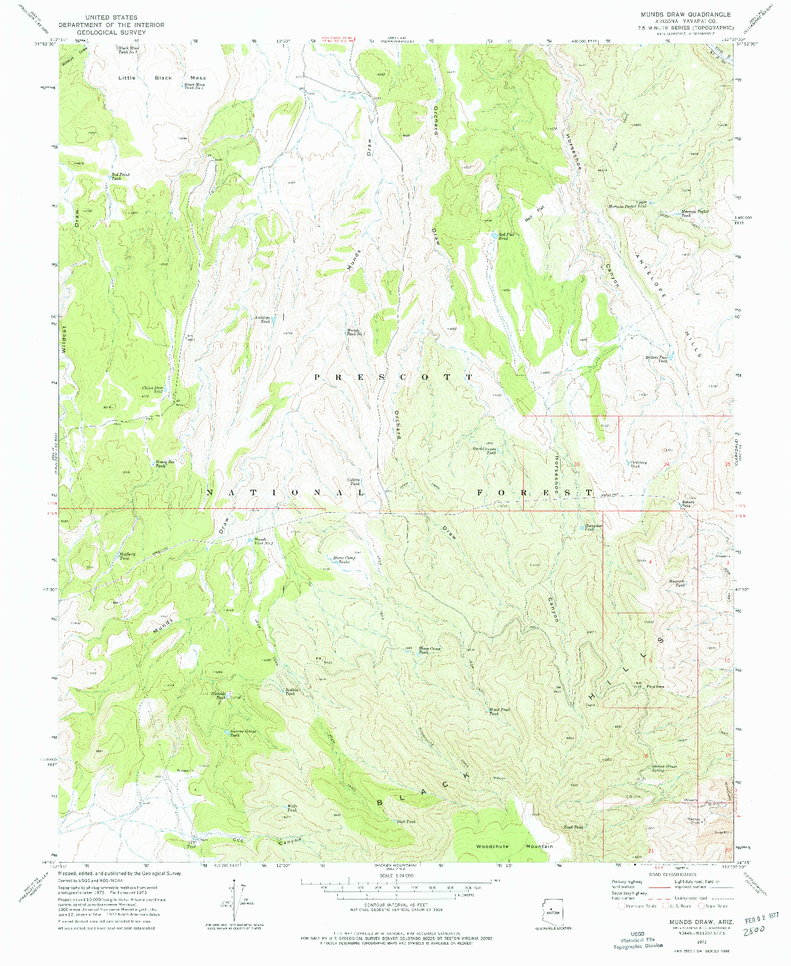 USGS 1:24000-SCALE QUADRANGLE FOR MUNDS DRAW, AZ 1973