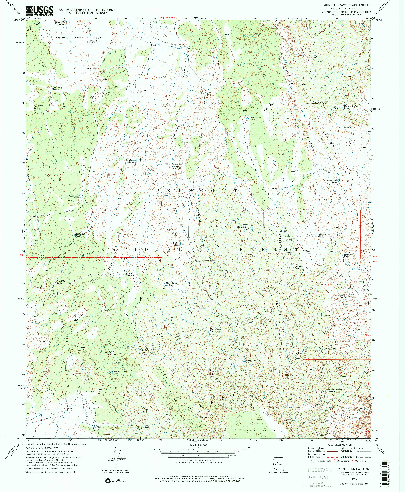 USGS 1:24000-SCALE QUADRANGLE FOR MUNDS DRAW, AZ 1973
