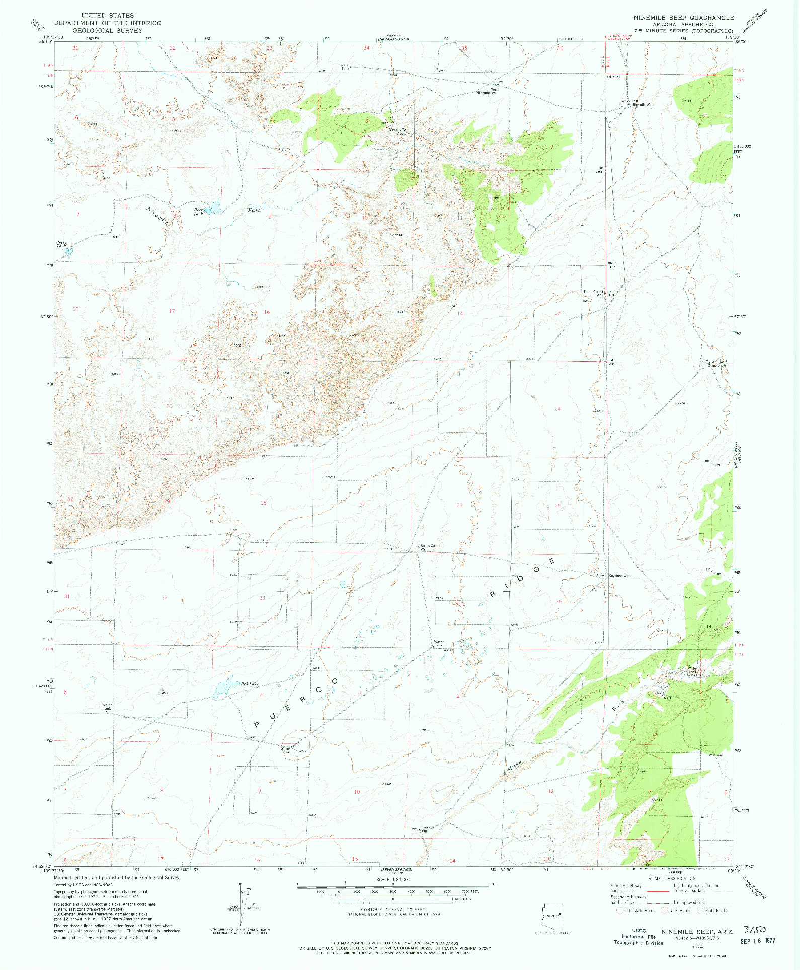 USGS 1:24000-SCALE QUADRANGLE FOR NINEMILE SEEP, AZ 1974