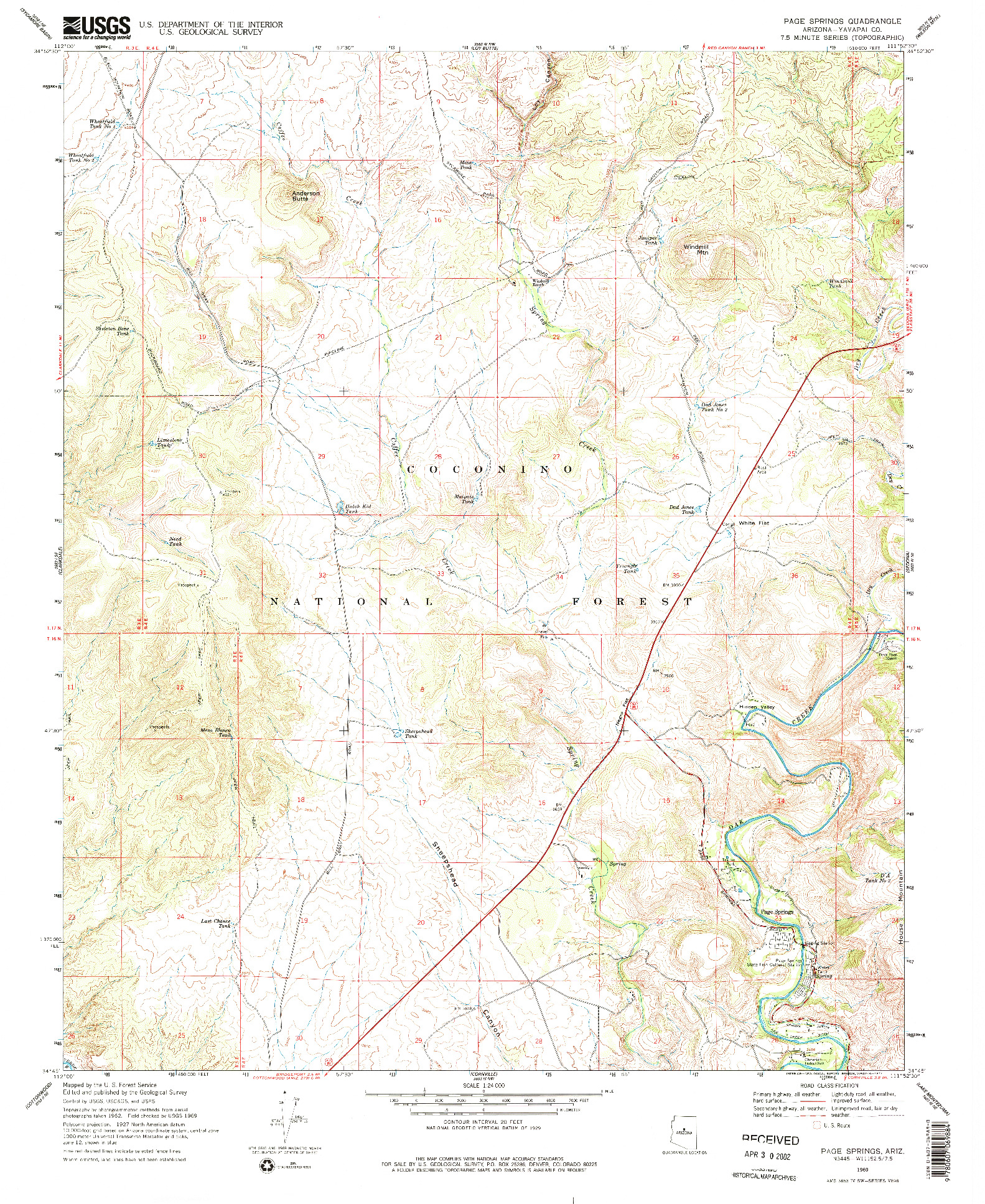 USGS 1:24000-SCALE QUADRANGLE FOR PAGE SPRINGS, AZ 1969