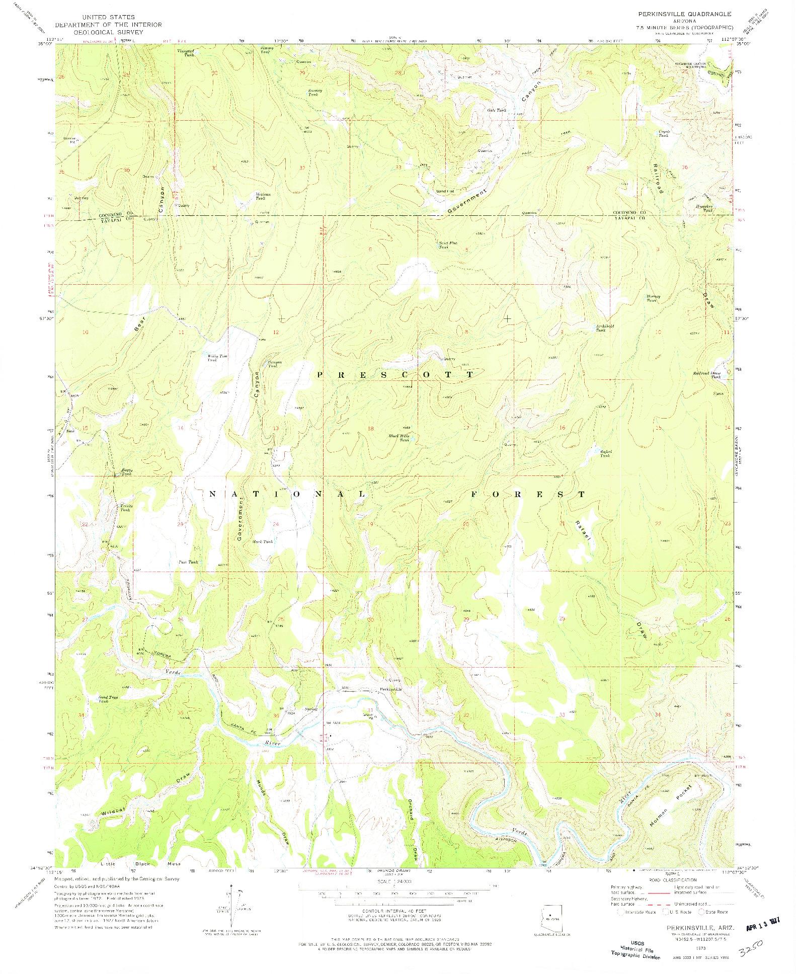 USGS 1:24000-SCALE QUADRANGLE FOR PERKINSVILLE, AZ 1973