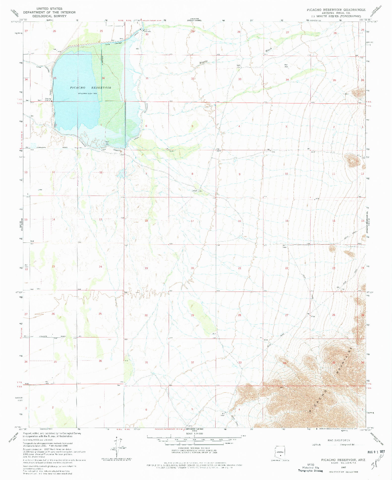USGS 1:24000-SCALE QUADRANGLE FOR PICACHO RESERVOIR, AZ 1965