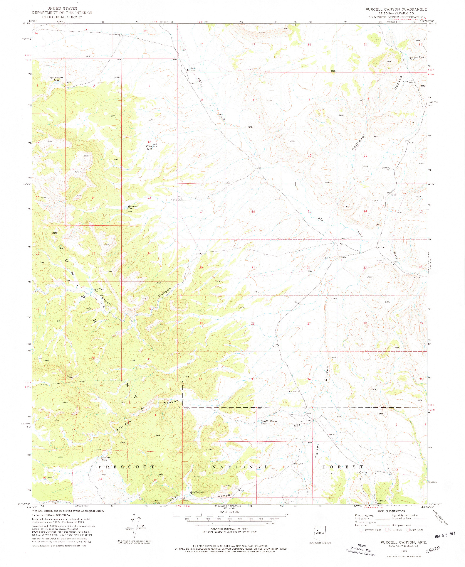 USGS 1:24000-SCALE QUADRANGLE FOR PURCELL CANYON, AZ 1973
