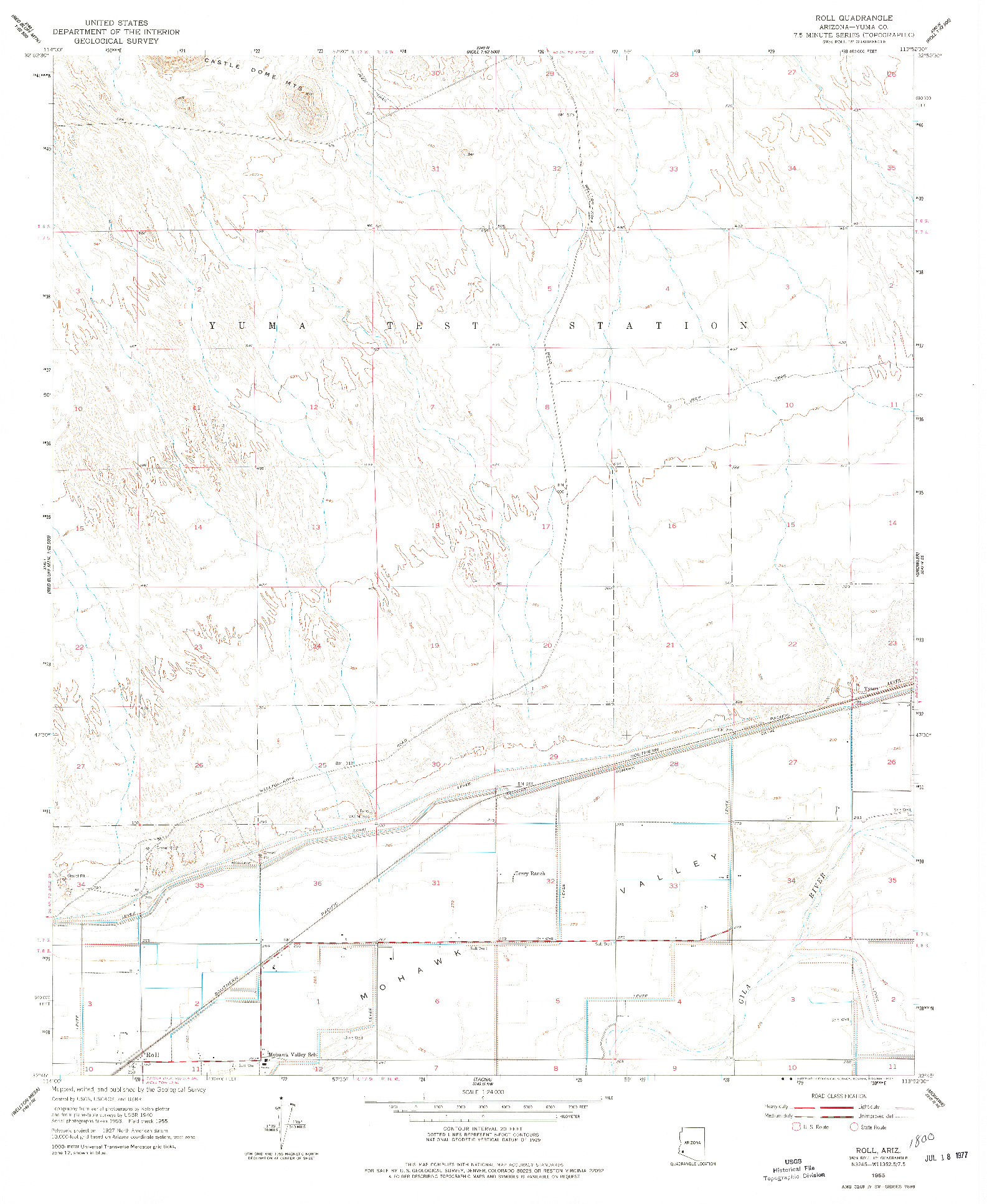 USGS 1:24000-SCALE QUADRANGLE FOR ROLL, AZ 1955