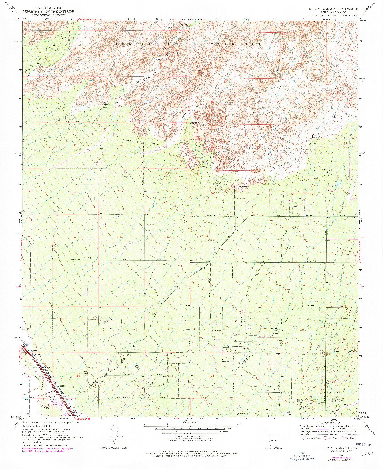 USGS 1:24000-SCALE QUADRANGLE FOR RUELAS CANYON, AZ 1968