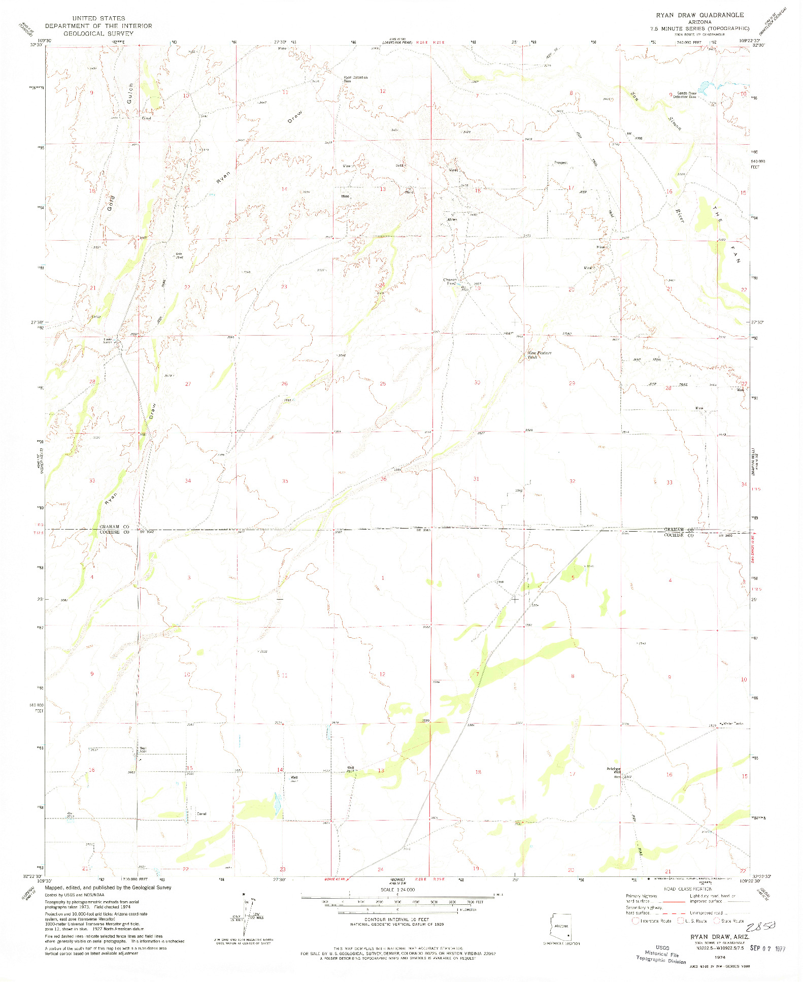 USGS 1:24000-SCALE QUADRANGLE FOR RYAN DRAW, AZ 1974