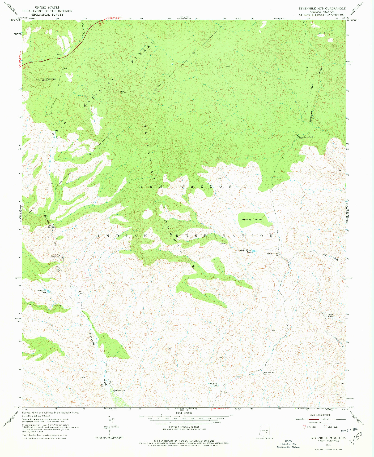 USGS 1:24000-SCALE QUADRANGLE FOR SEVENMILE MTS., AZ 1966