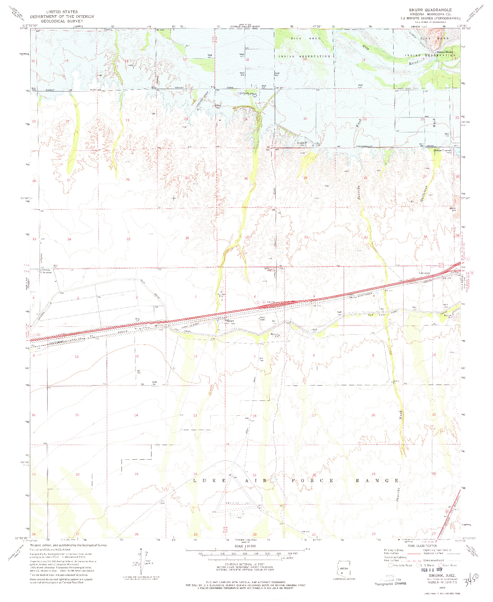 USGS 1:24000-SCALE QUADRANGLE FOR SMURR, AZ 1973