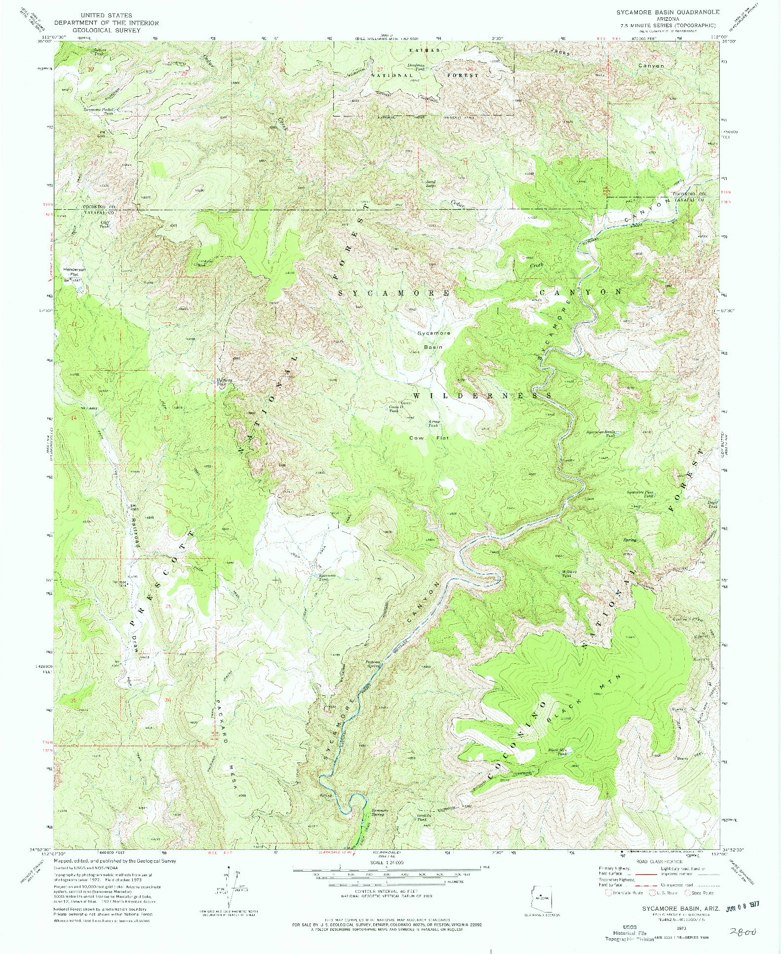 USGS 1:24000-SCALE QUADRANGLE FOR SYCAMORE BASIN, AZ 1973