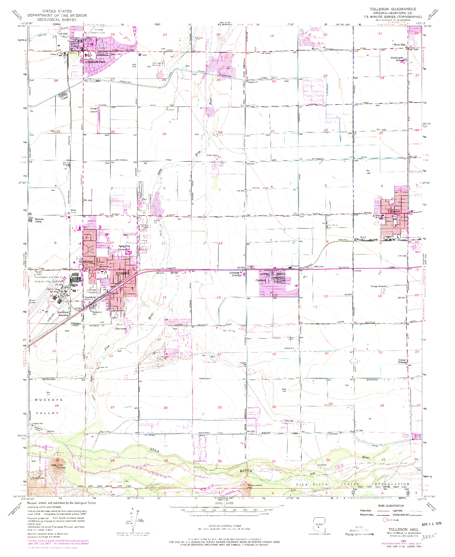 USGS 1:24000-SCALE QUADRANGLE FOR TOLLESON, AZ 1957