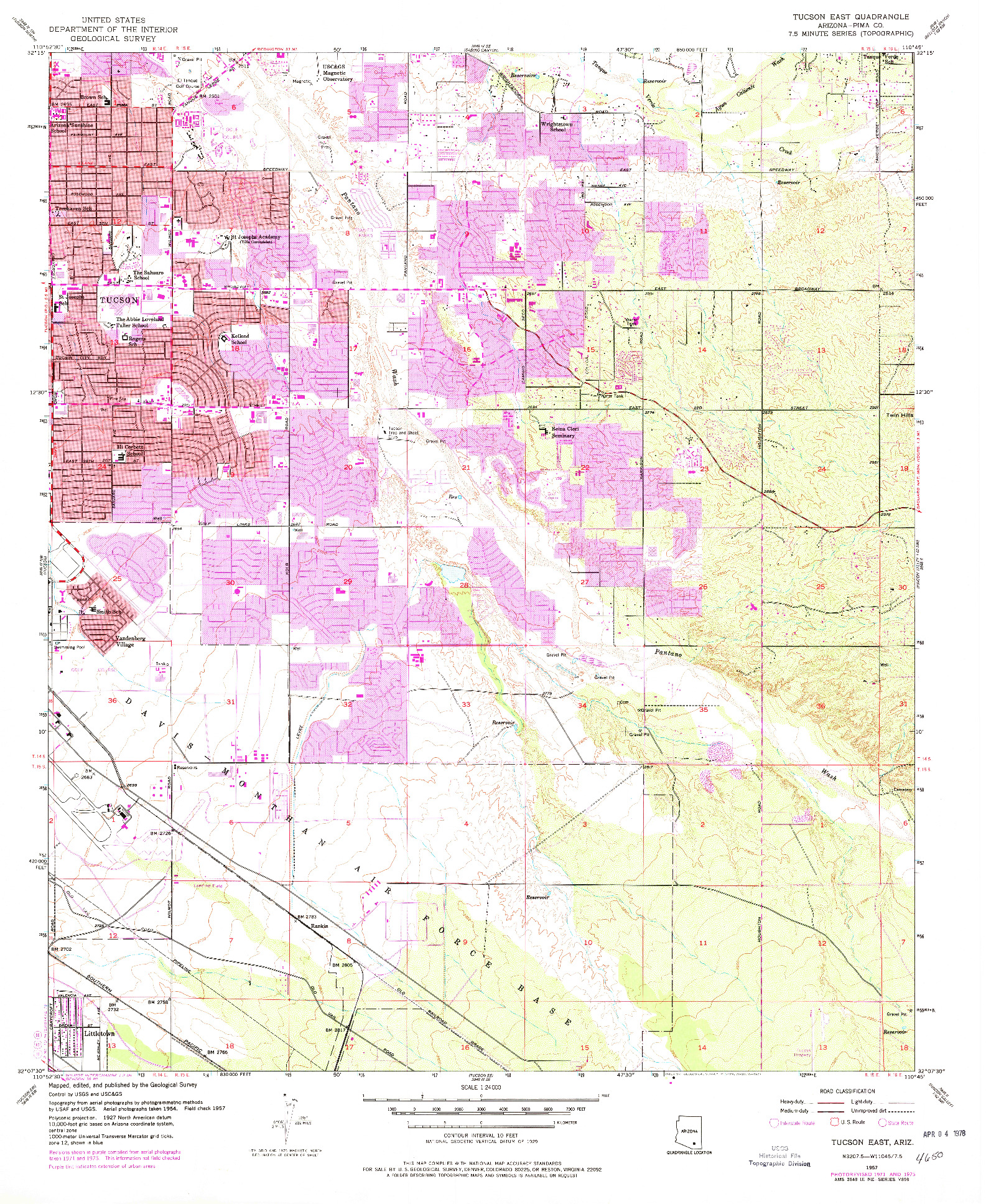 USGS 1:24000-SCALE QUADRANGLE FOR TUCSON EAST, AZ 1957