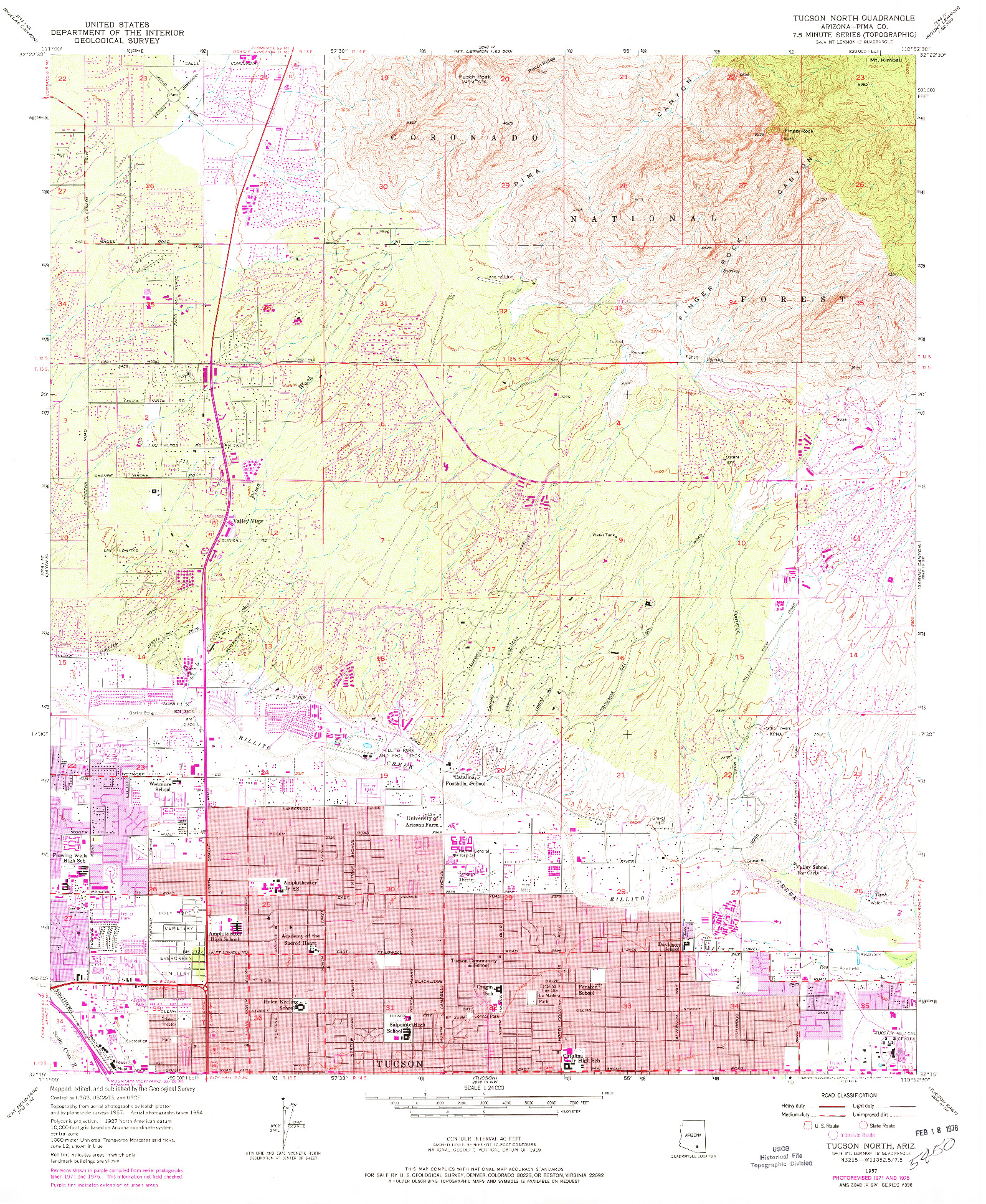 USGS 1:24000-SCALE QUADRANGLE FOR TUCSON NORTH, AZ 1957