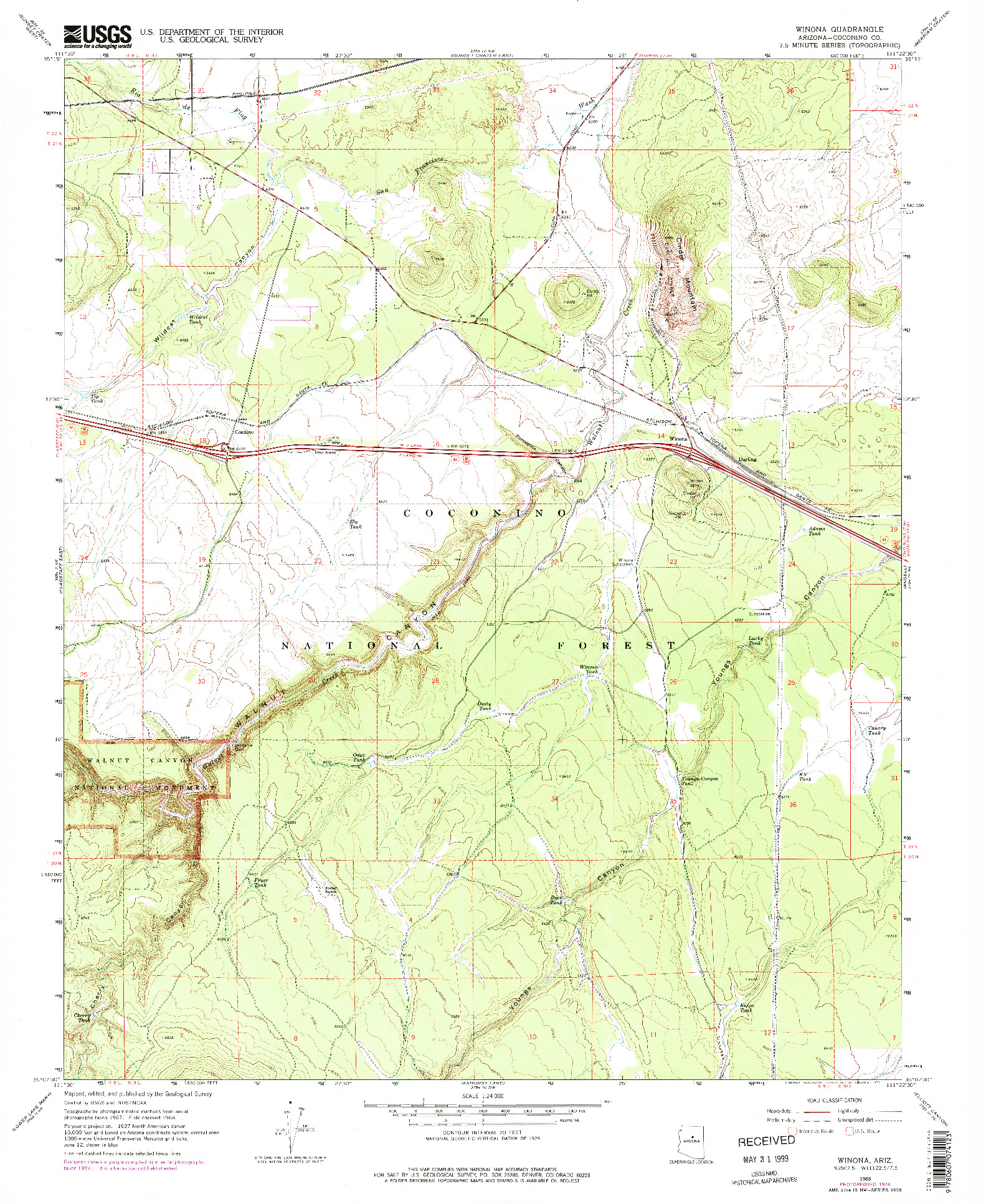 USGS 1:24000-SCALE QUADRANGLE FOR WINONA, AZ 1968