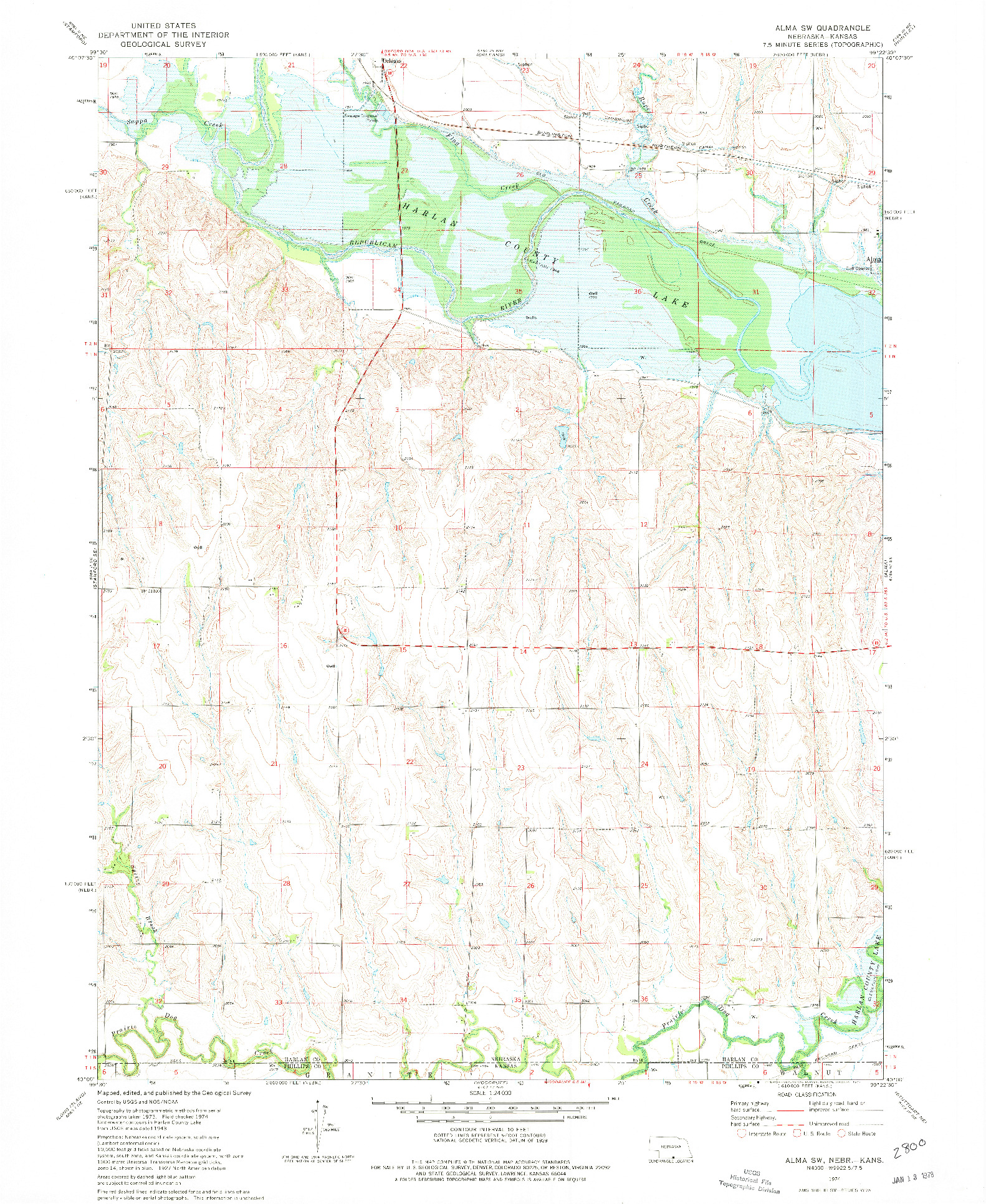 USGS 1:24000-SCALE QUADRANGLE FOR ALMA SW, NE 1974