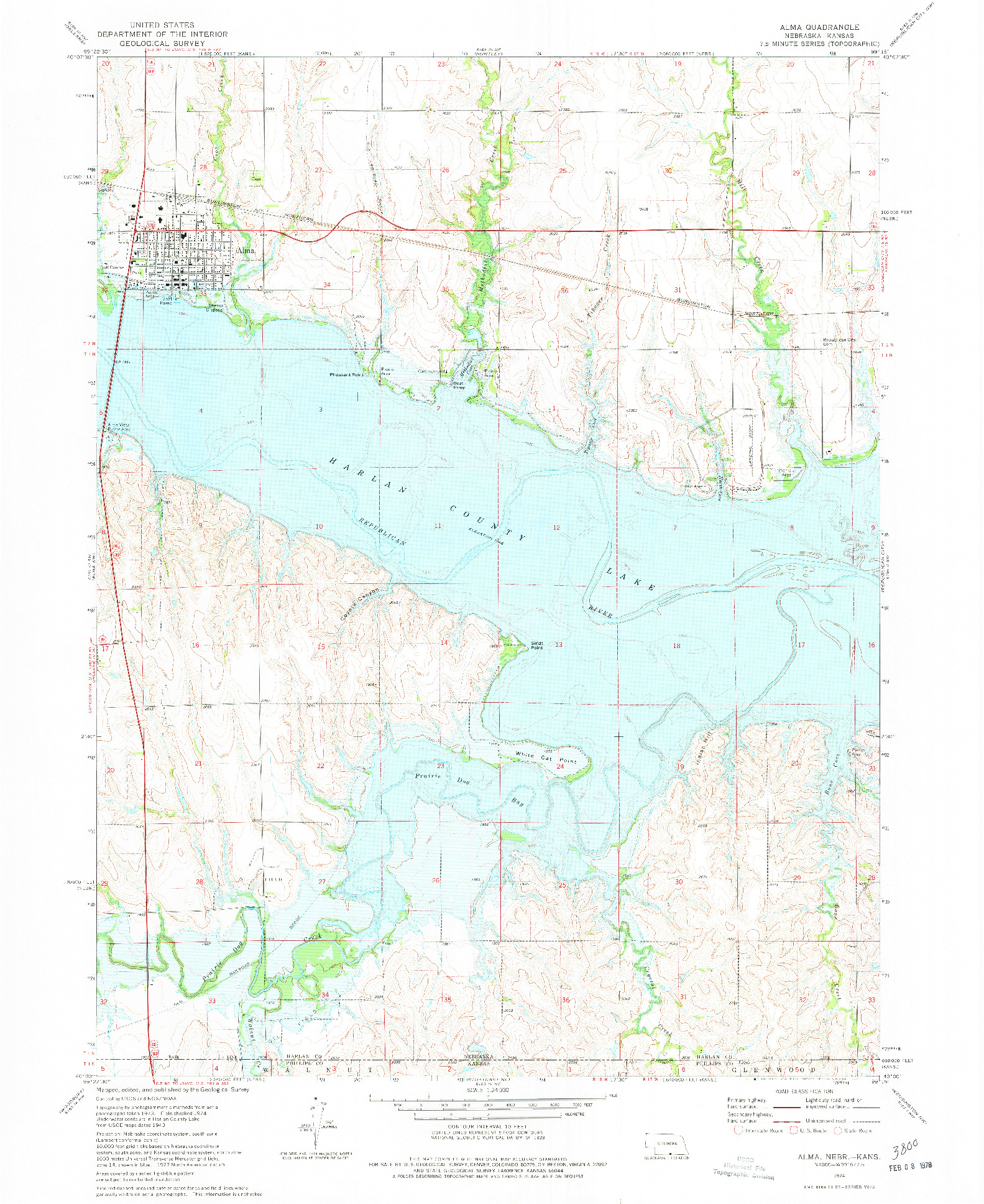 USGS 1:24000-SCALE QUADRANGLE FOR ALMA, NE 1974