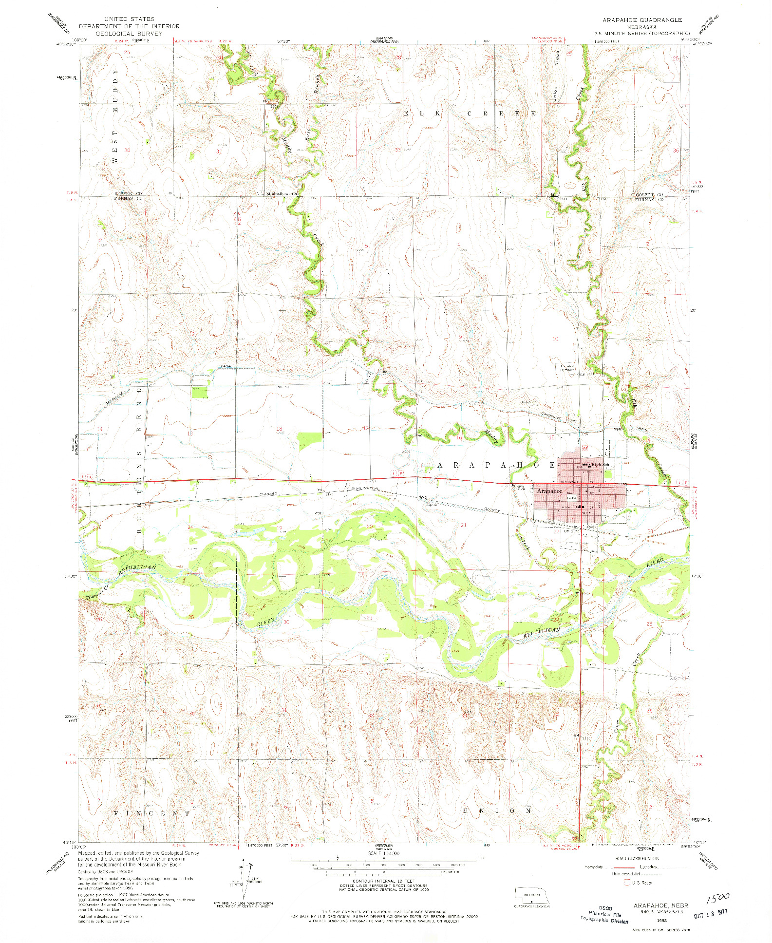 USGS 1:24000-SCALE QUADRANGLE FOR ARAPAHOE, NE 1958