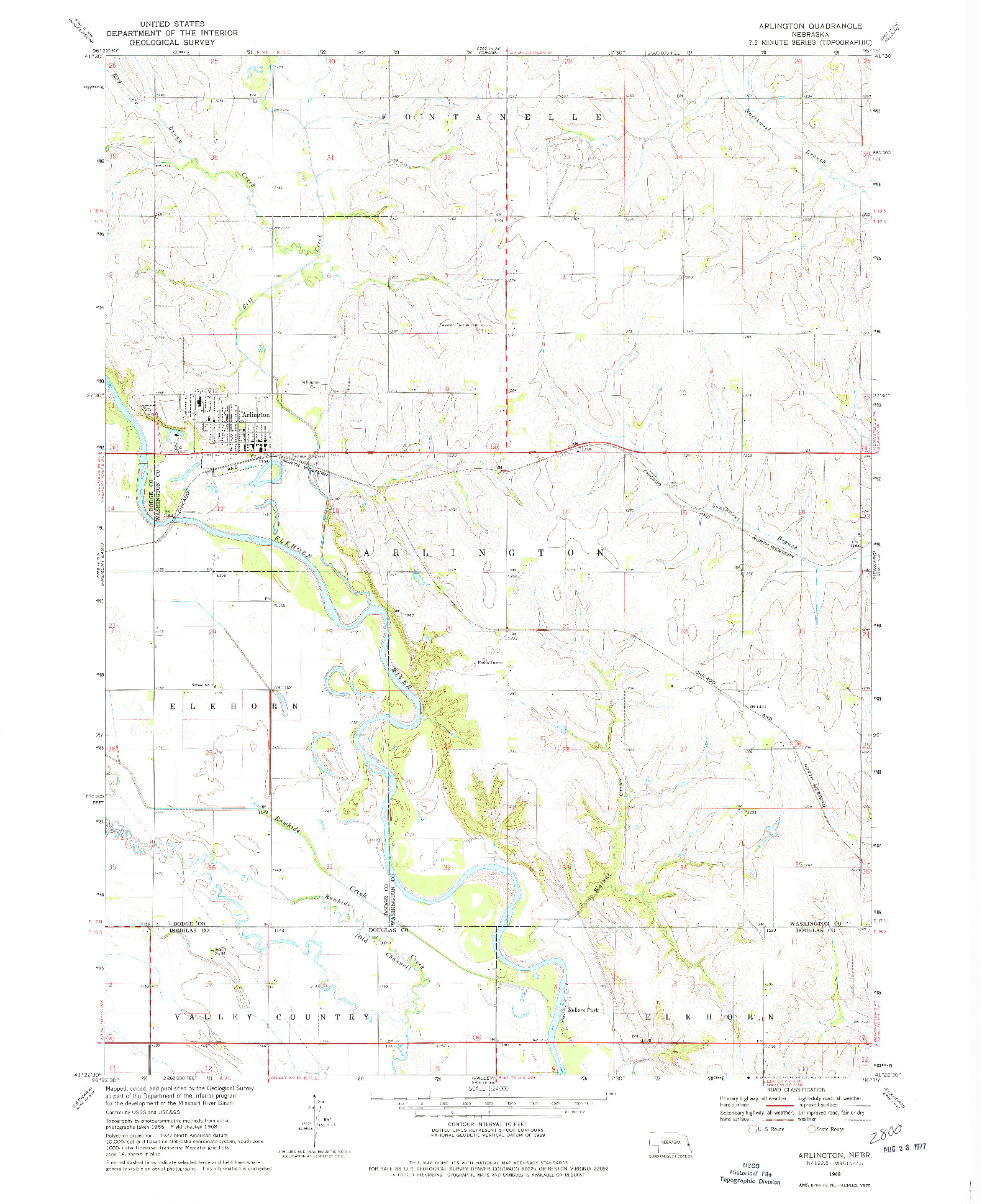 USGS 1:24000-SCALE QUADRANGLE FOR ARLINGTON, NE 1968