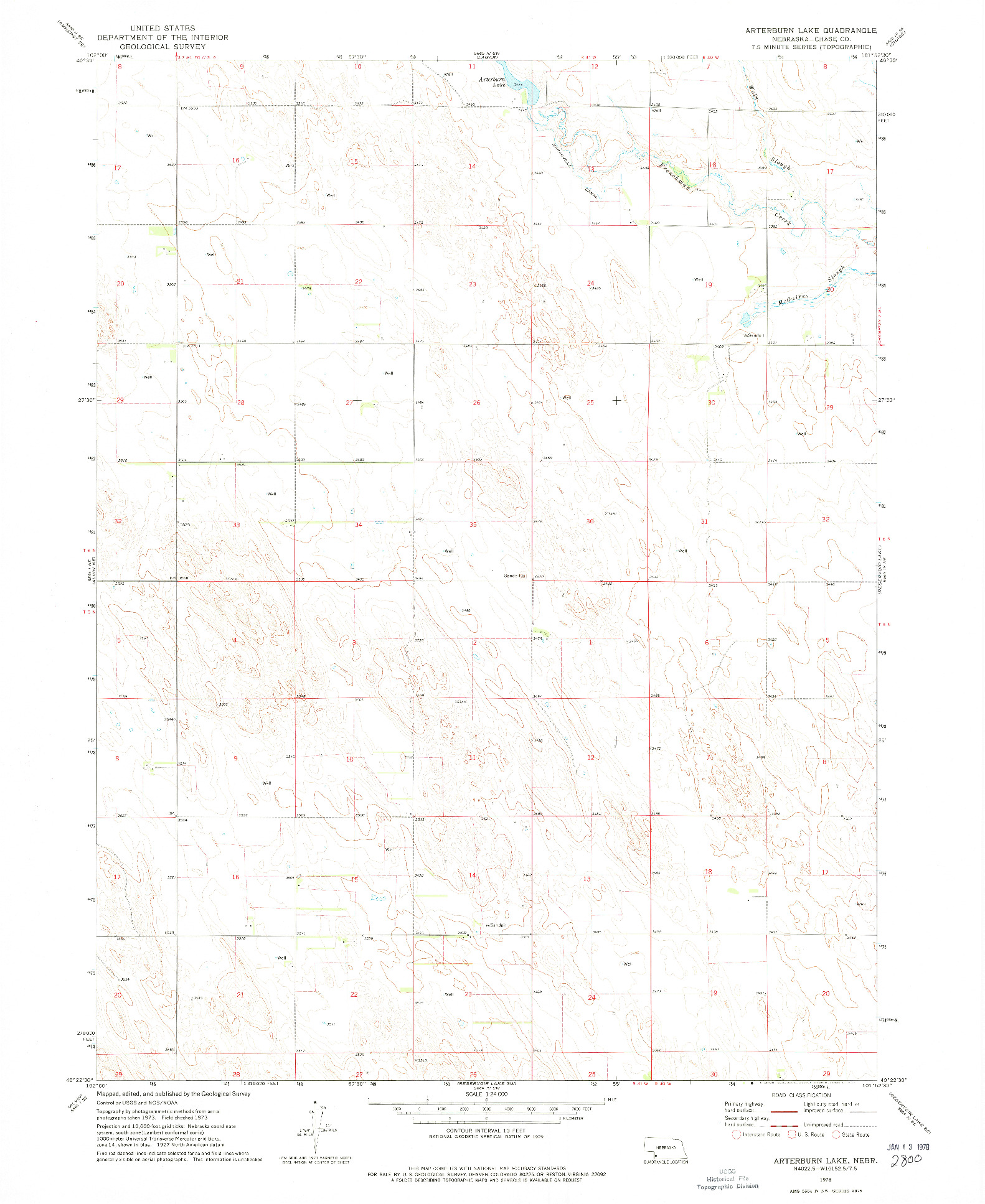 USGS 1:24000-SCALE QUADRANGLE FOR ARTERBURN LAKE, NE 1973