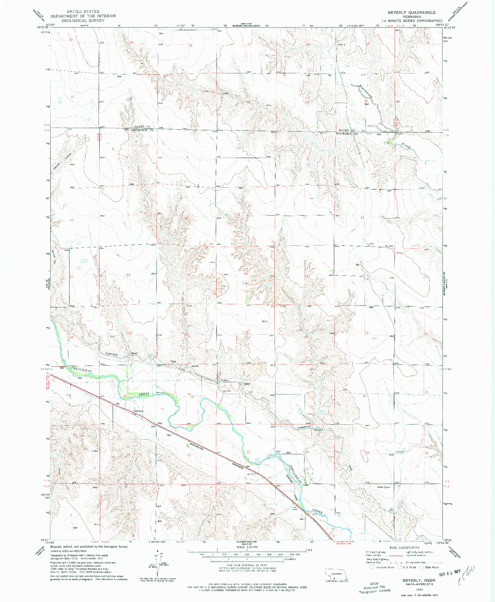 USGS 1:24000-SCALE QUADRANGLE FOR BEVERLY, NE 1973