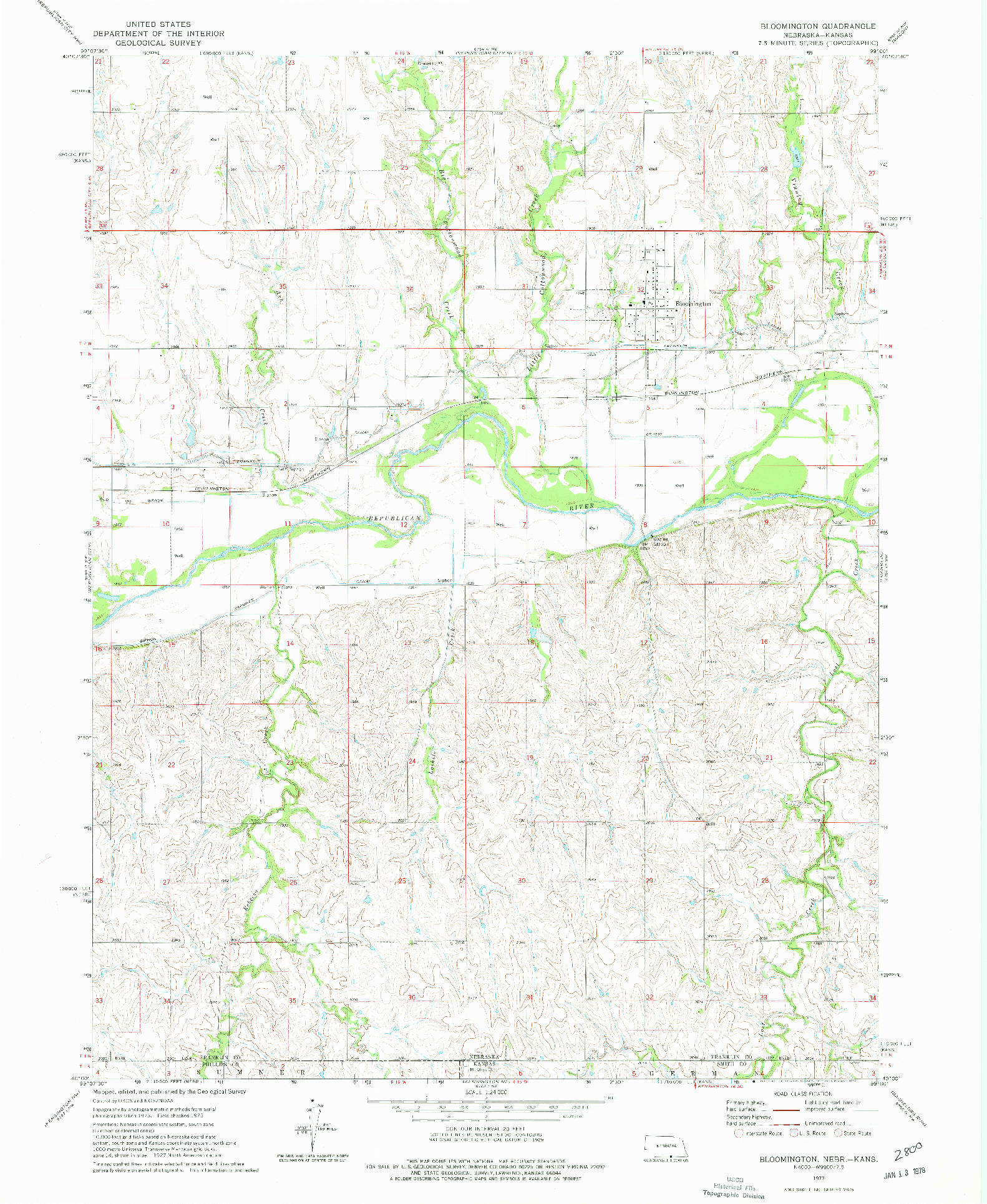 USGS 1:24000-SCALE QUADRANGLE FOR BLOOMINGTON, NE 1973