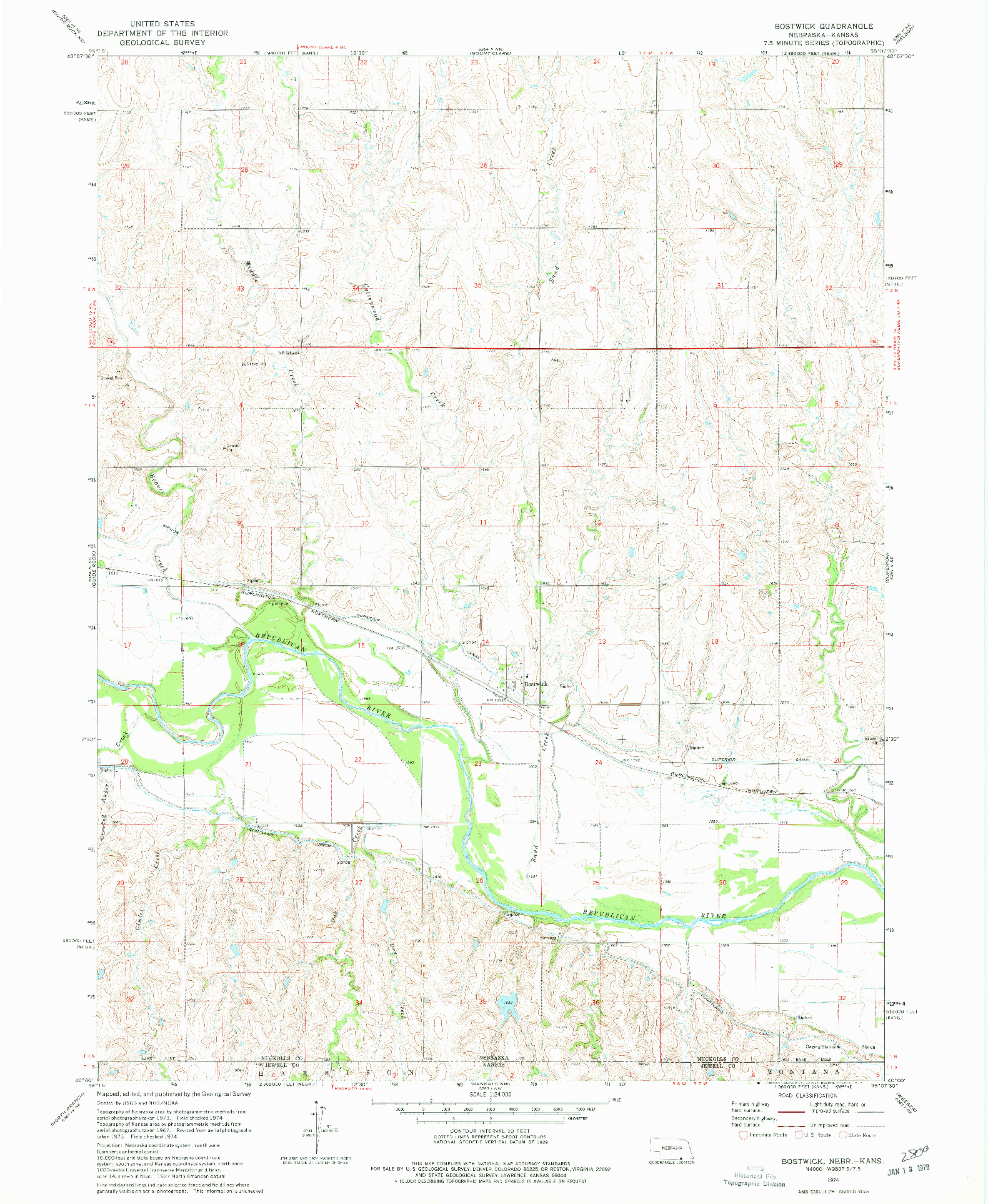 USGS 1:24000-SCALE QUADRANGLE FOR BOSTWICK, NE 1974