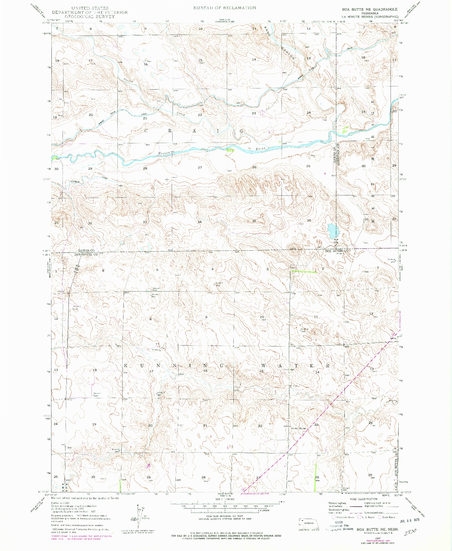 USGS 1:24000-SCALE QUADRANGLE FOR BOX BUTTE NE, NE 1947