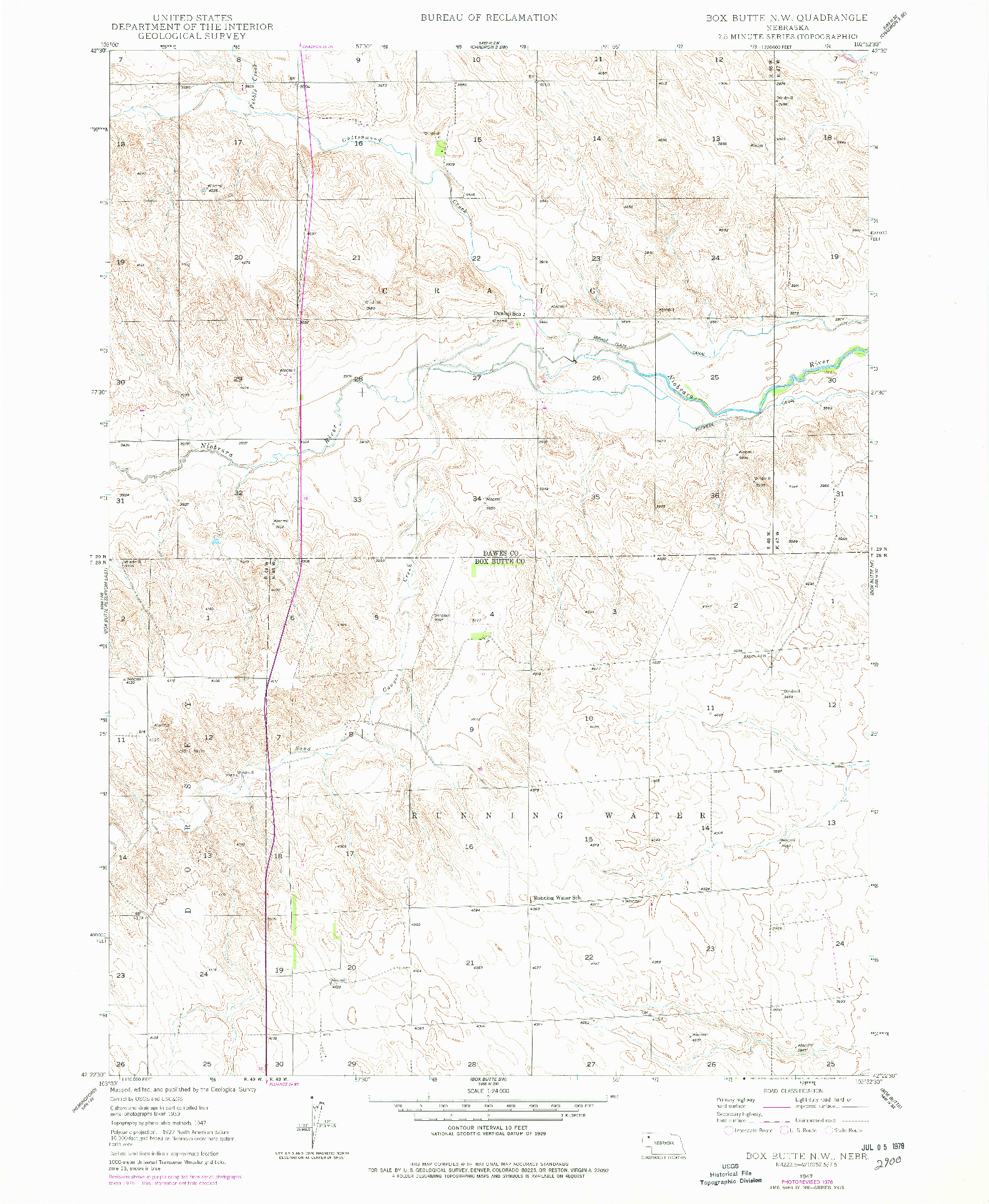 USGS 1:24000-SCALE QUADRANGLE FOR BOX BUTTE NW, NE 1947