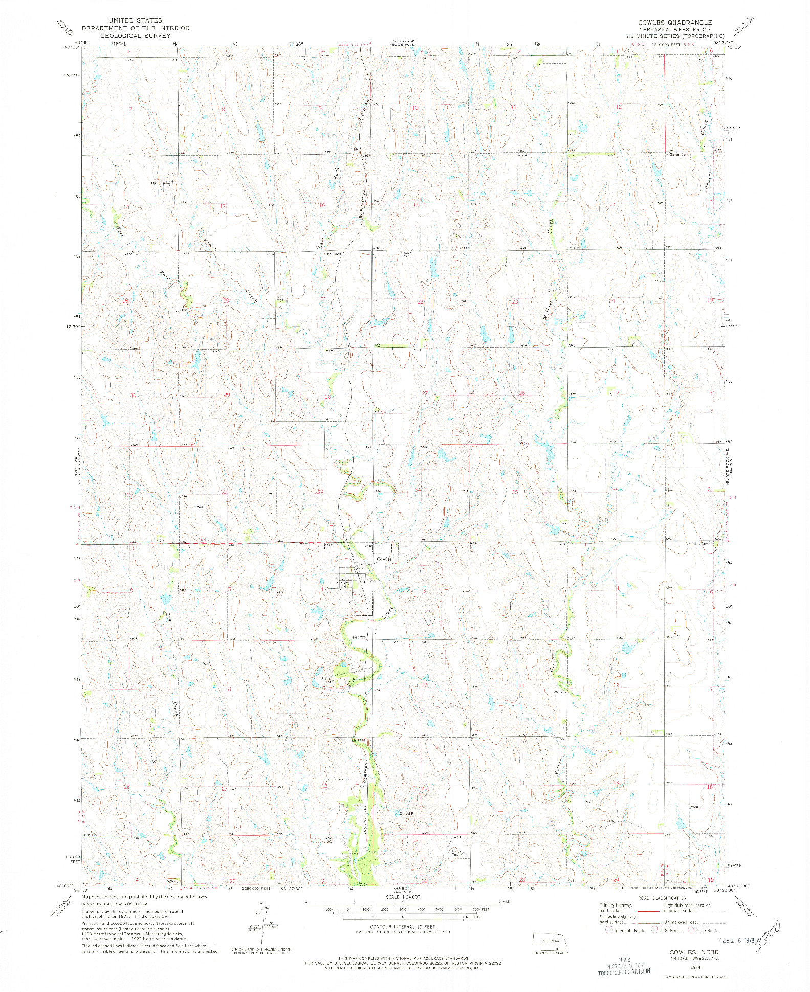 USGS 1:24000-SCALE QUADRANGLE FOR COWLES, NE 1974