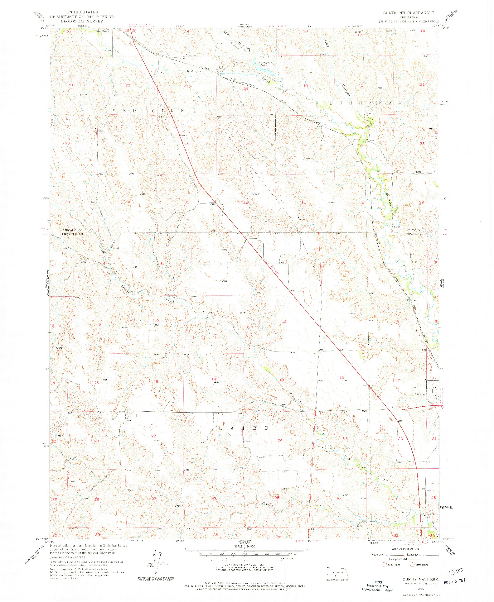 USGS 1:24000-SCALE QUADRANGLE FOR CURTIS NW, NE 1956