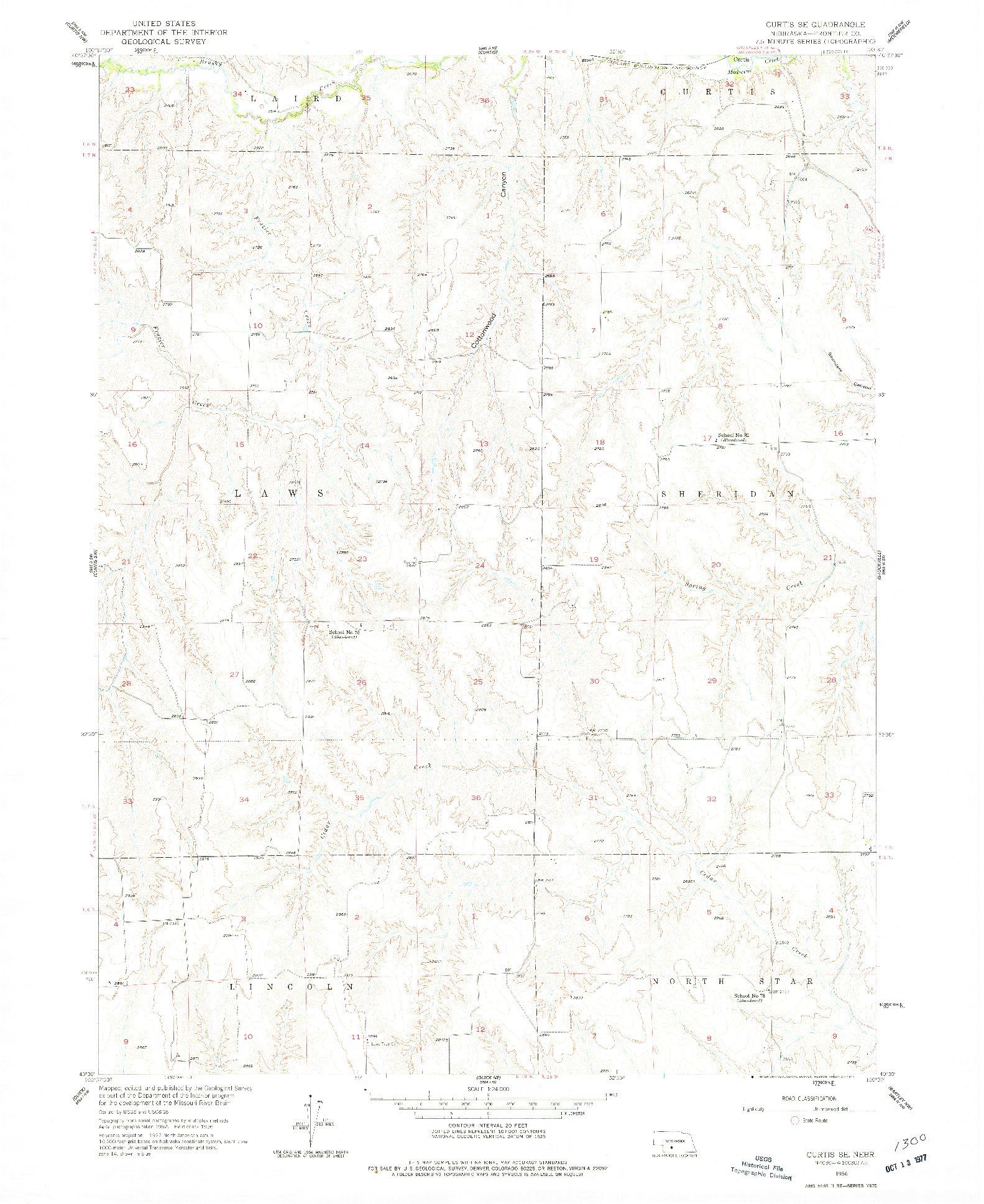 USGS 1:24000-SCALE QUADRANGLE FOR CURTIS SE, NE 1956