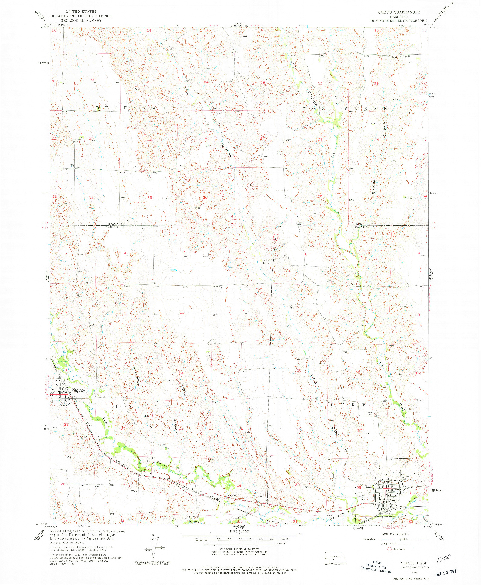 USGS 1:24000-SCALE QUADRANGLE FOR CURTIS, NE 1956