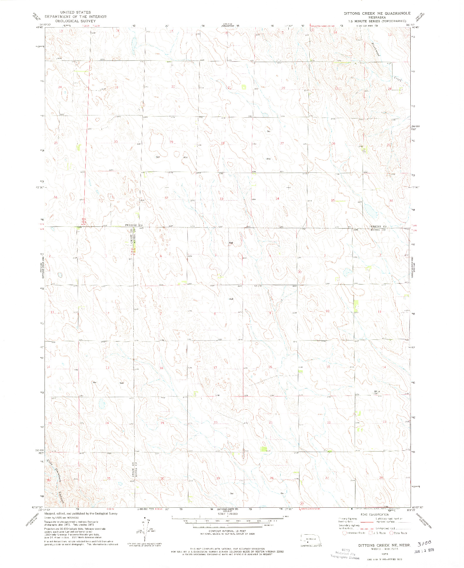 USGS 1:24000-SCALE QUADRANGLE FOR DITTONS CREEK NE, NE 1973