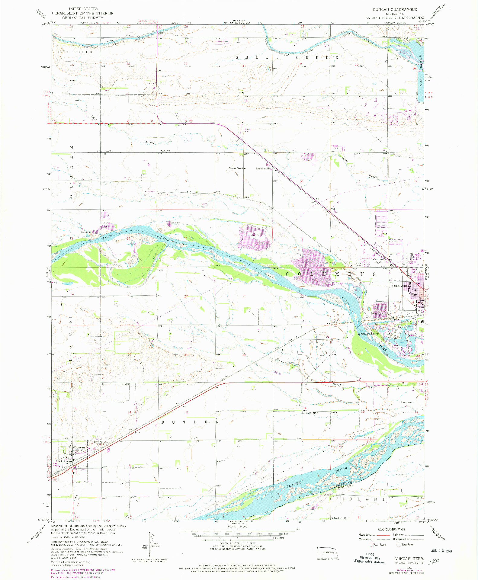 USGS 1:24000-SCALE QUADRANGLE FOR DUNCAN, NE 1958