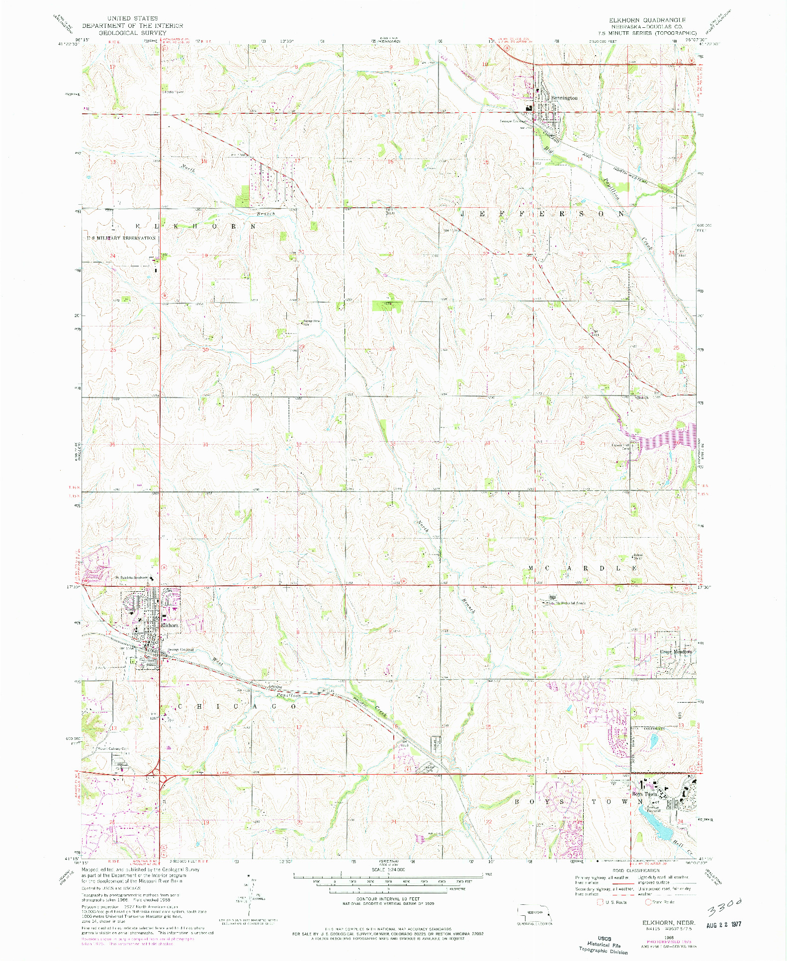 USGS 1:24000-SCALE QUADRANGLE FOR ELKHORN, NE 1968