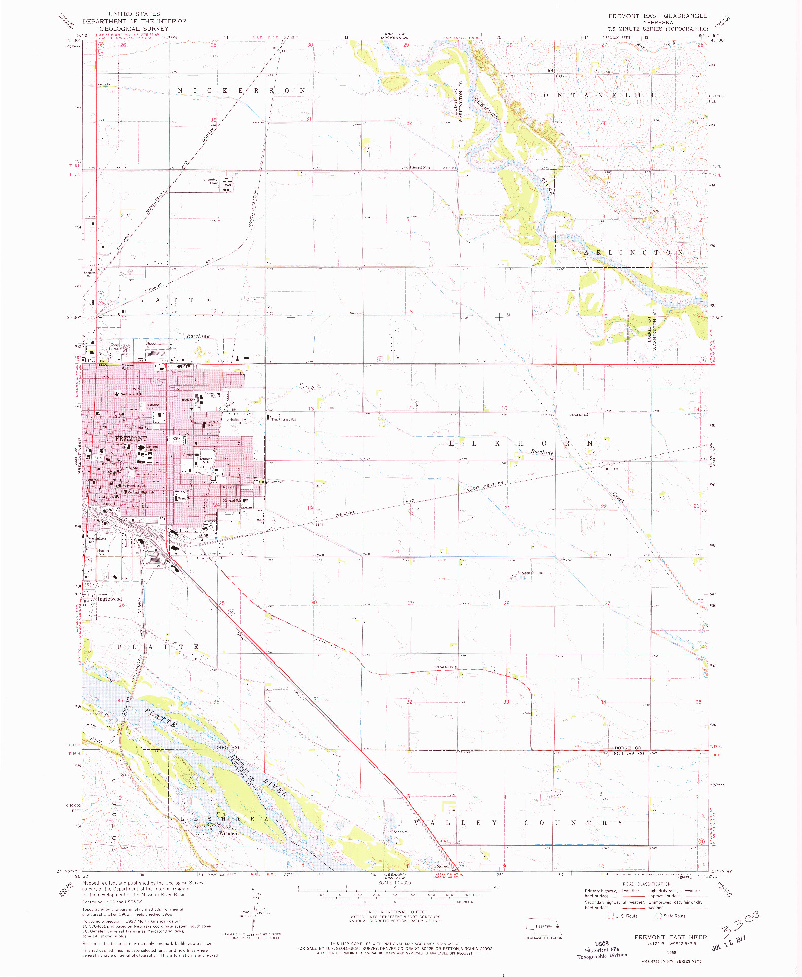 USGS 1:24000-SCALE QUADRANGLE FOR FREMONT EAST, NE 1968